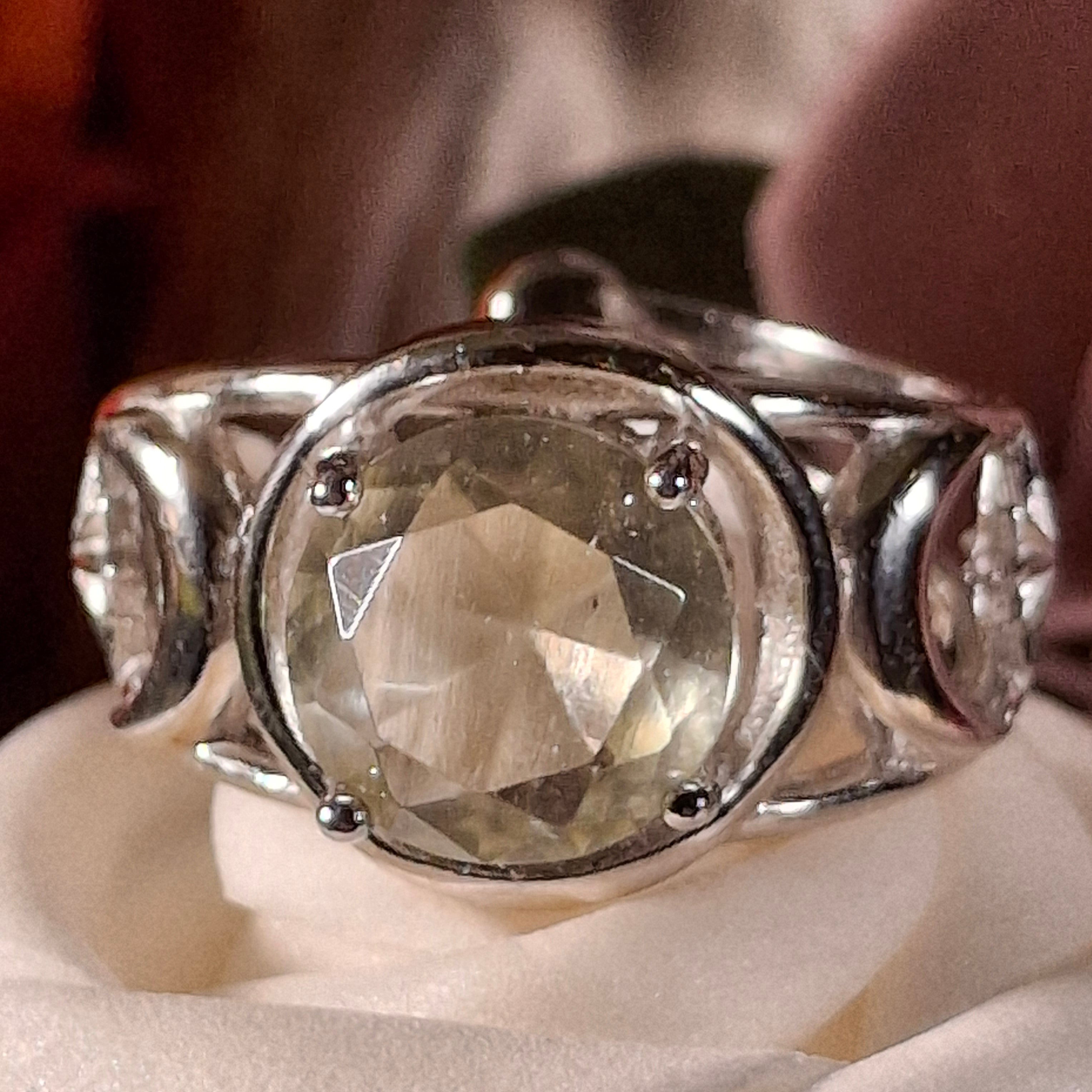 Libyan Desert Glass Triple Moon Cuff Ring .925 Silver for Confidence, Manifestation and Personal Power