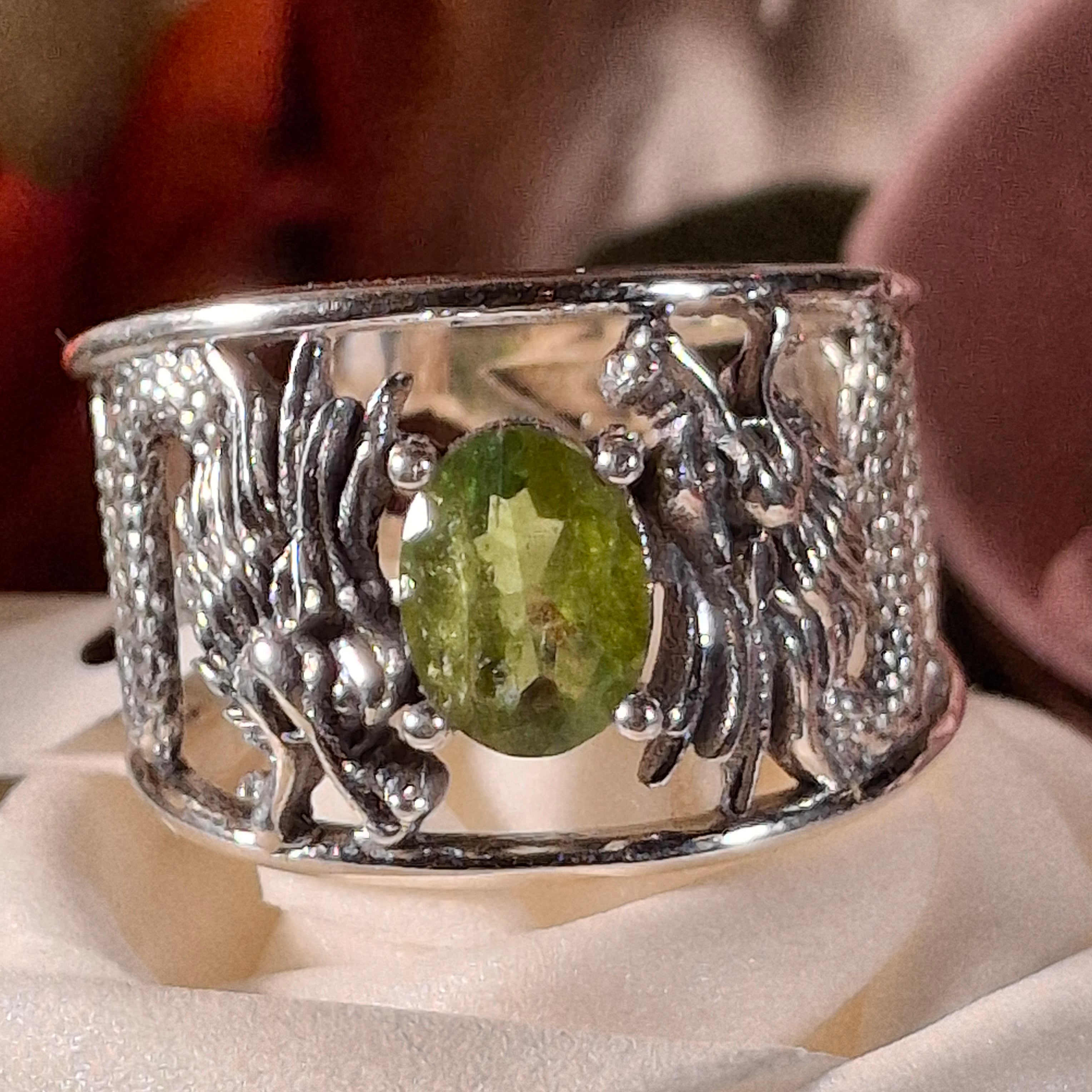 Peridot Dragon Cuff Ring .925 Silver for Power, Prosperity and Protection