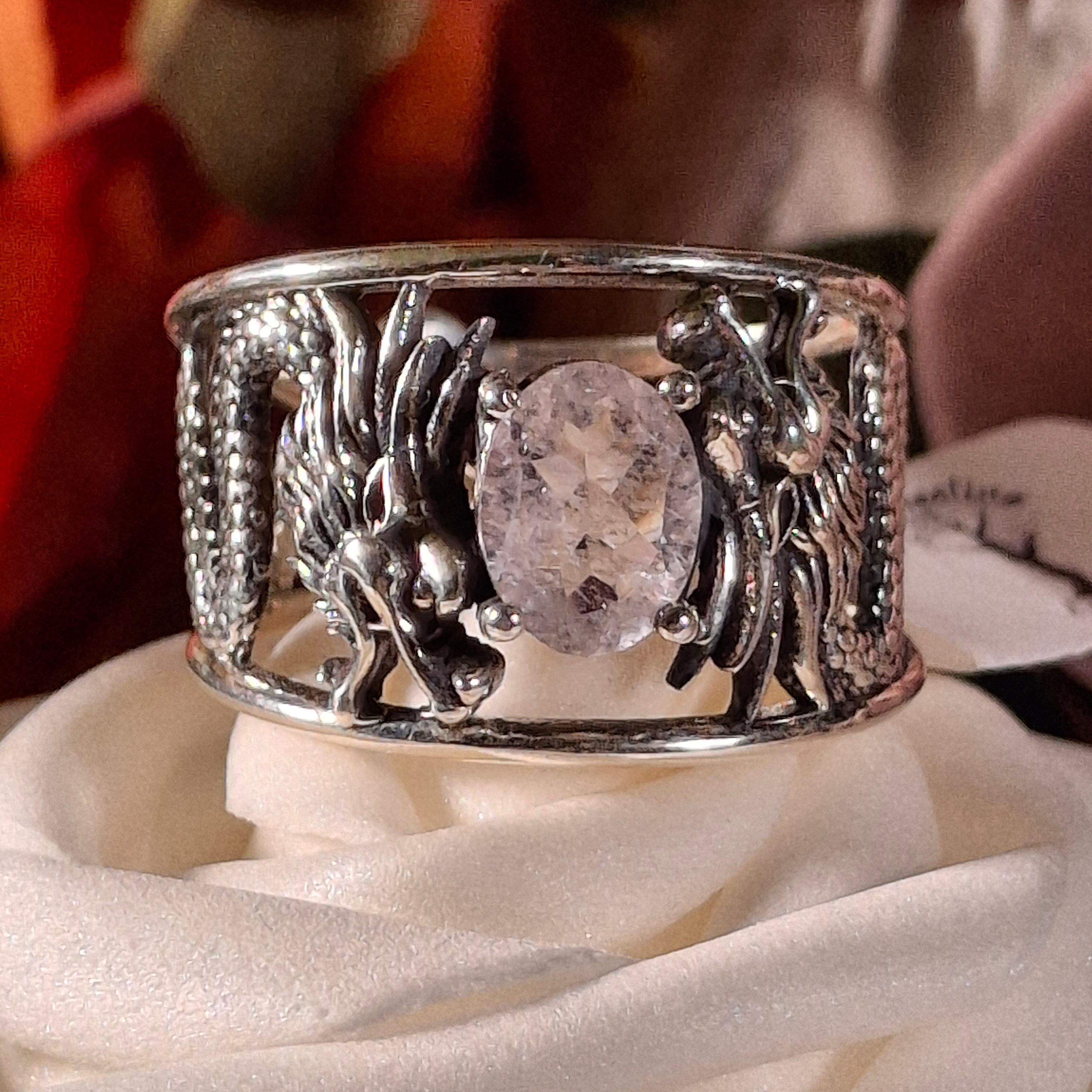 Morganite Dragon Cuff Ring .925 Silver for Abundance of Joy and Love