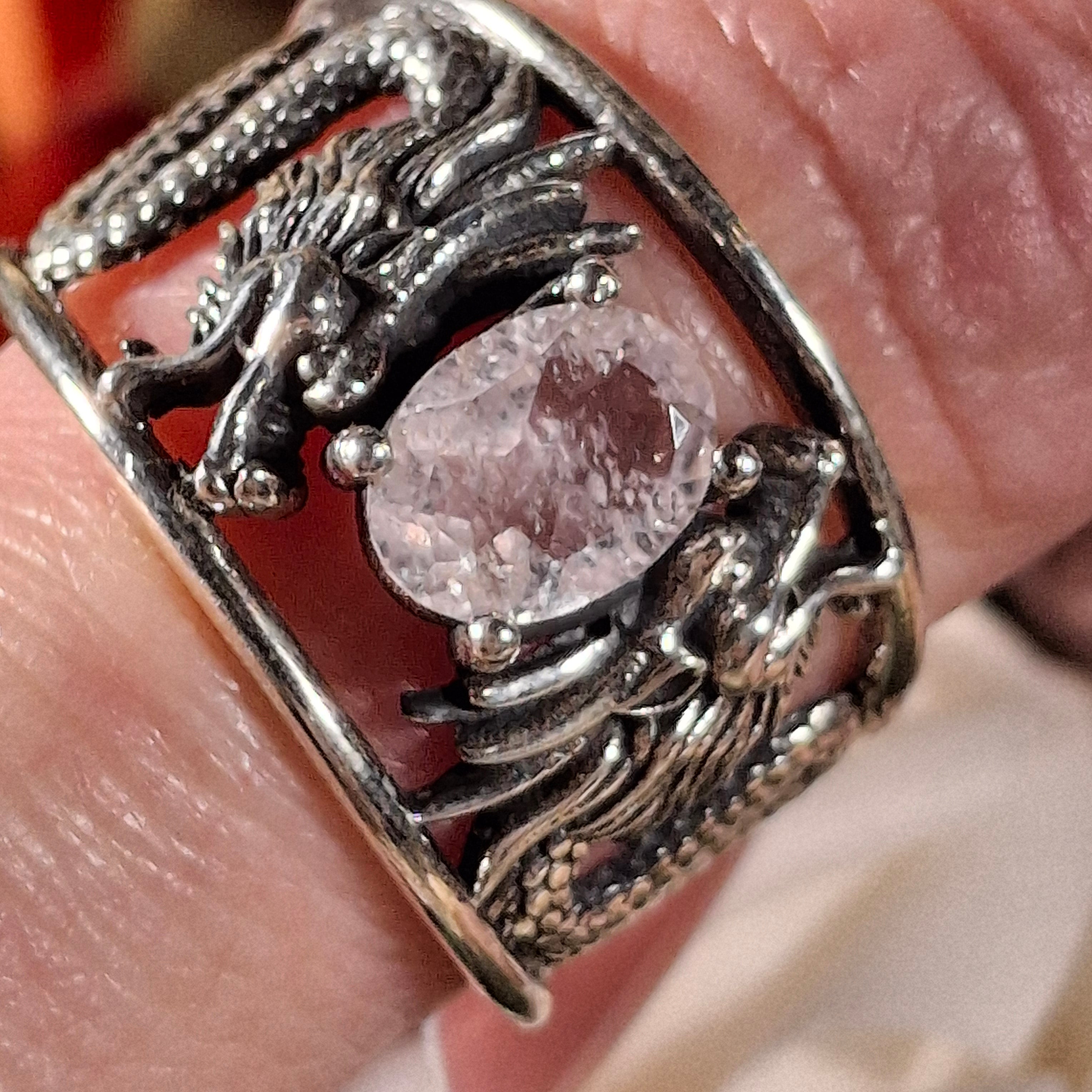 Morganite Dragon Cuff Ring .925 Silver for Abundance of Joy and Love