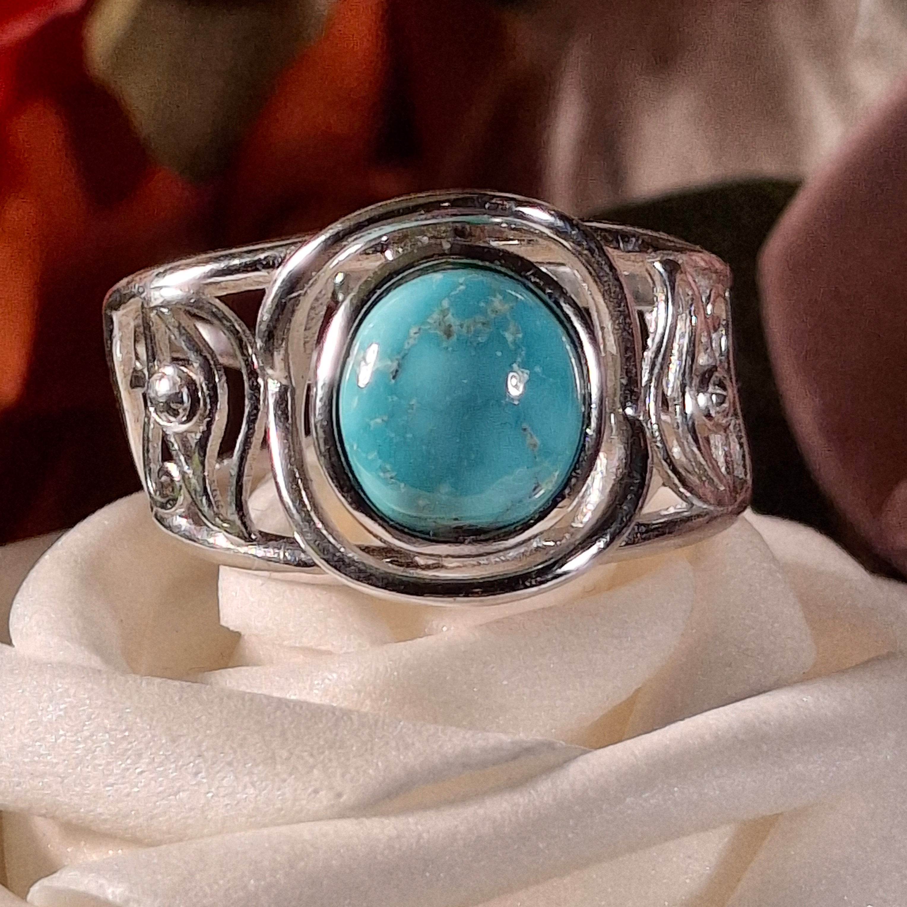 Turquoise Egyptian Eye Adjustable Cuff Ring .925 Silver for Good Luck, Love, Prosperity and Protection