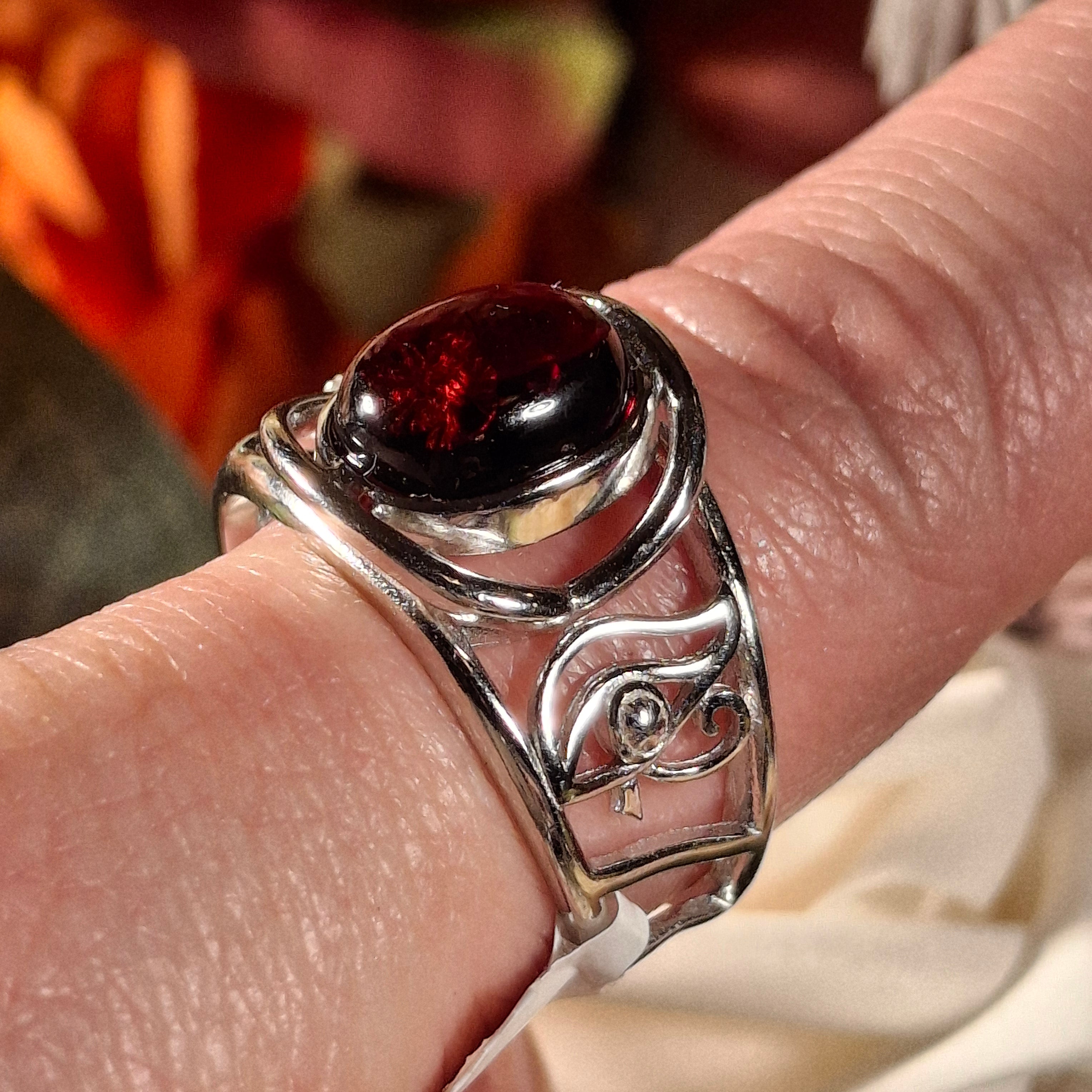 Garnet Egyptian Eye Cuff Ring .925 Silver for Health, Protection and Power