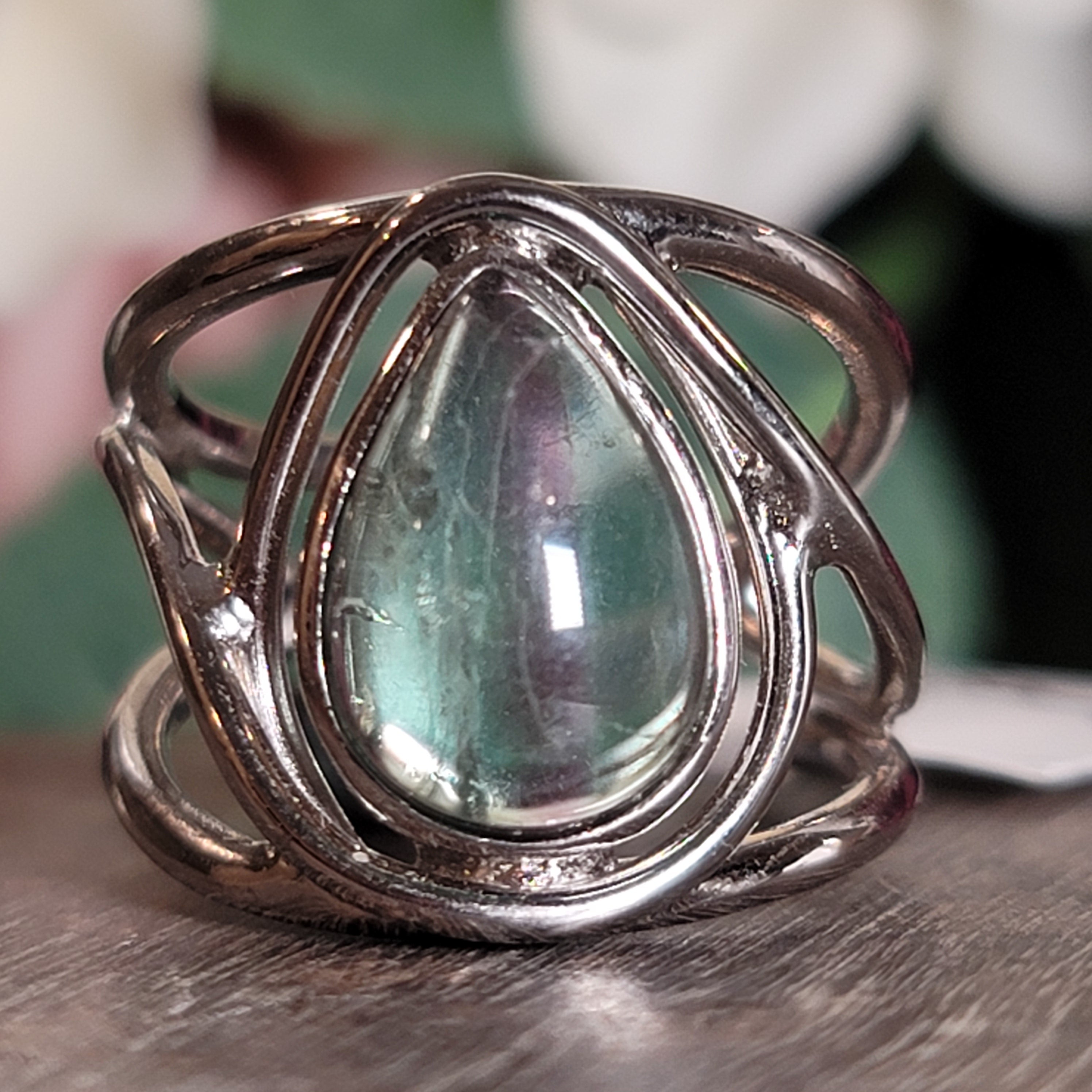 Fluorite Midi Cuff Ring .925 Silver for Clarity and Focus