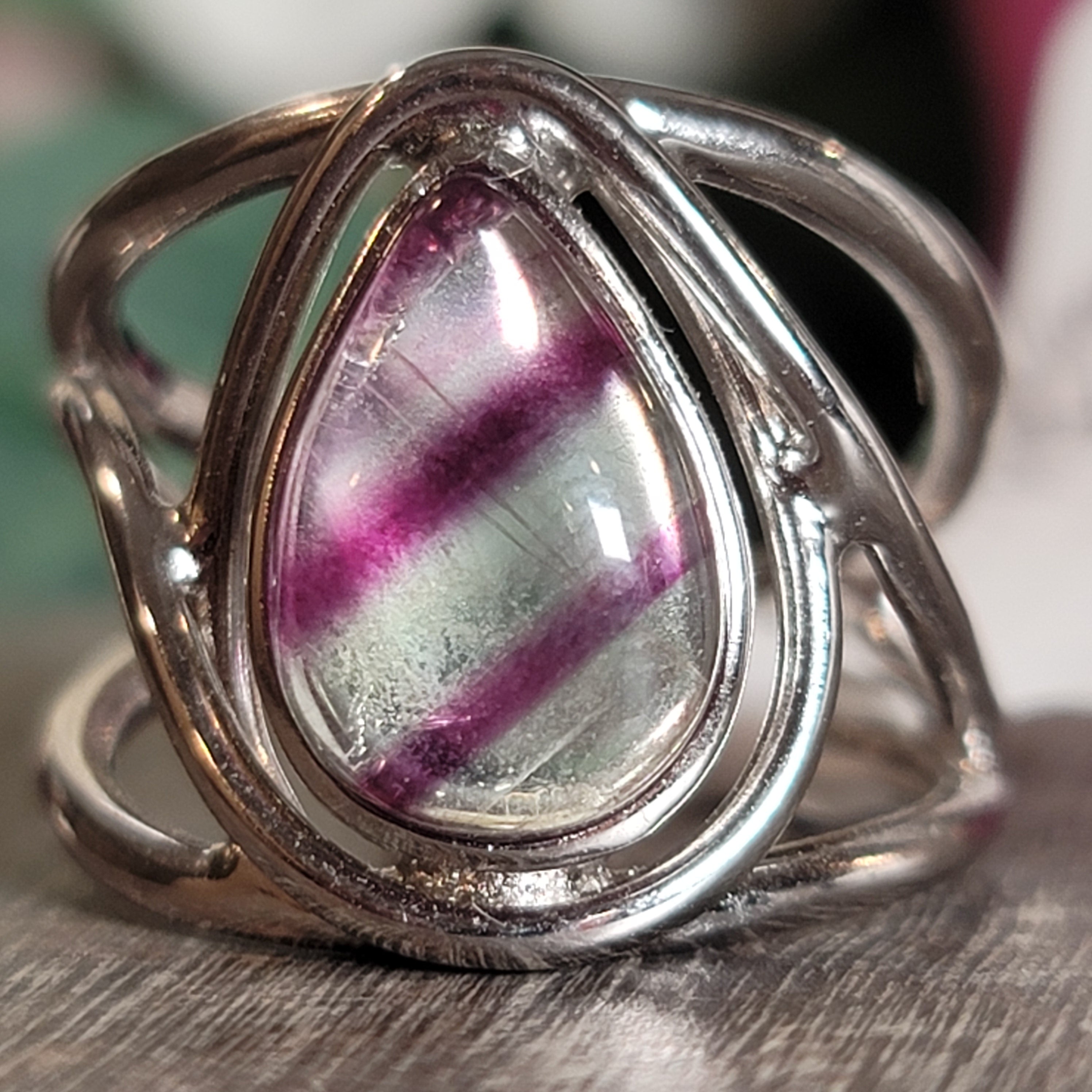 Fluorite Midi Cuff Ring .925 Silver for Clarity and Focus