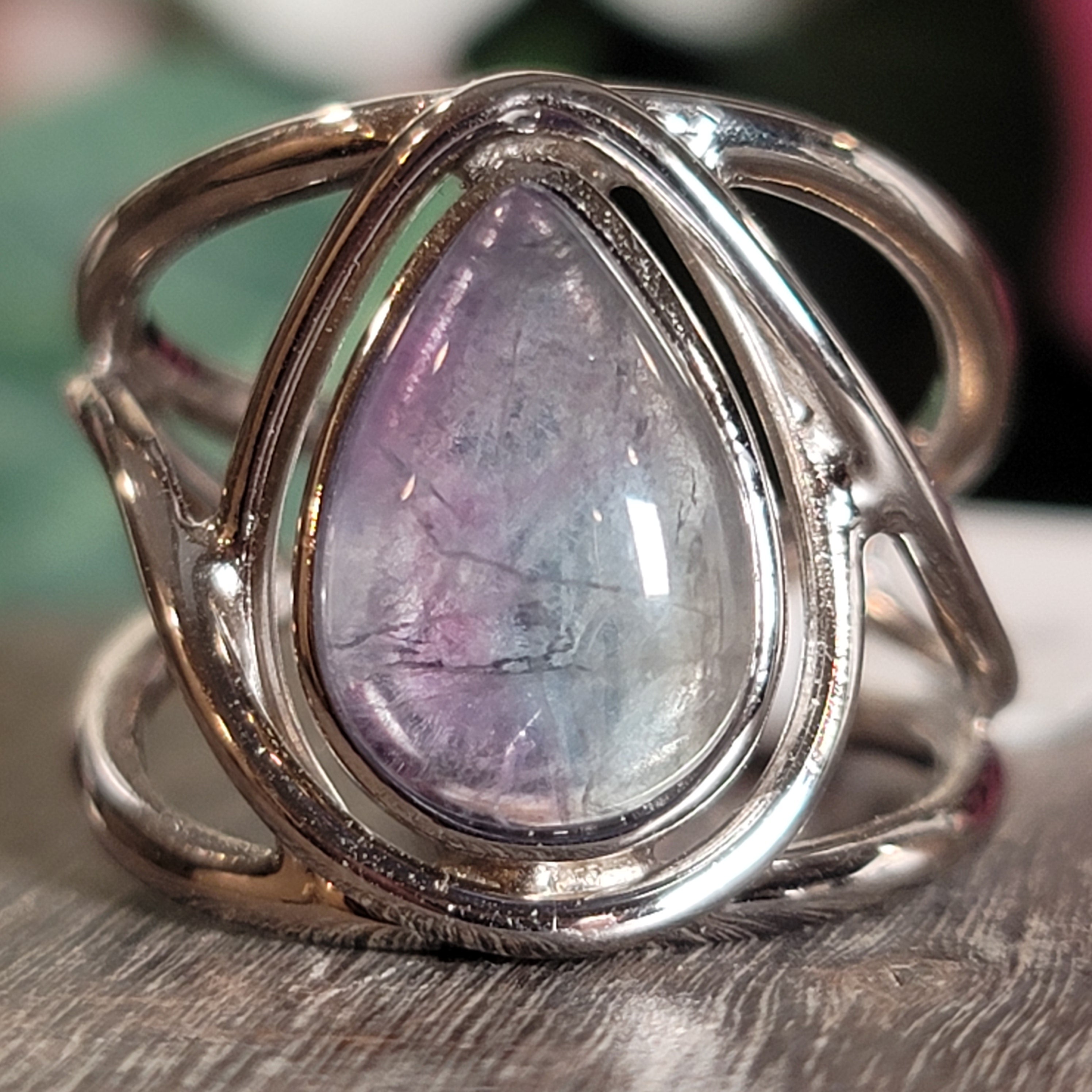 Fluorite Midi Cuff Ring .925 Silver for Clarity and Focus