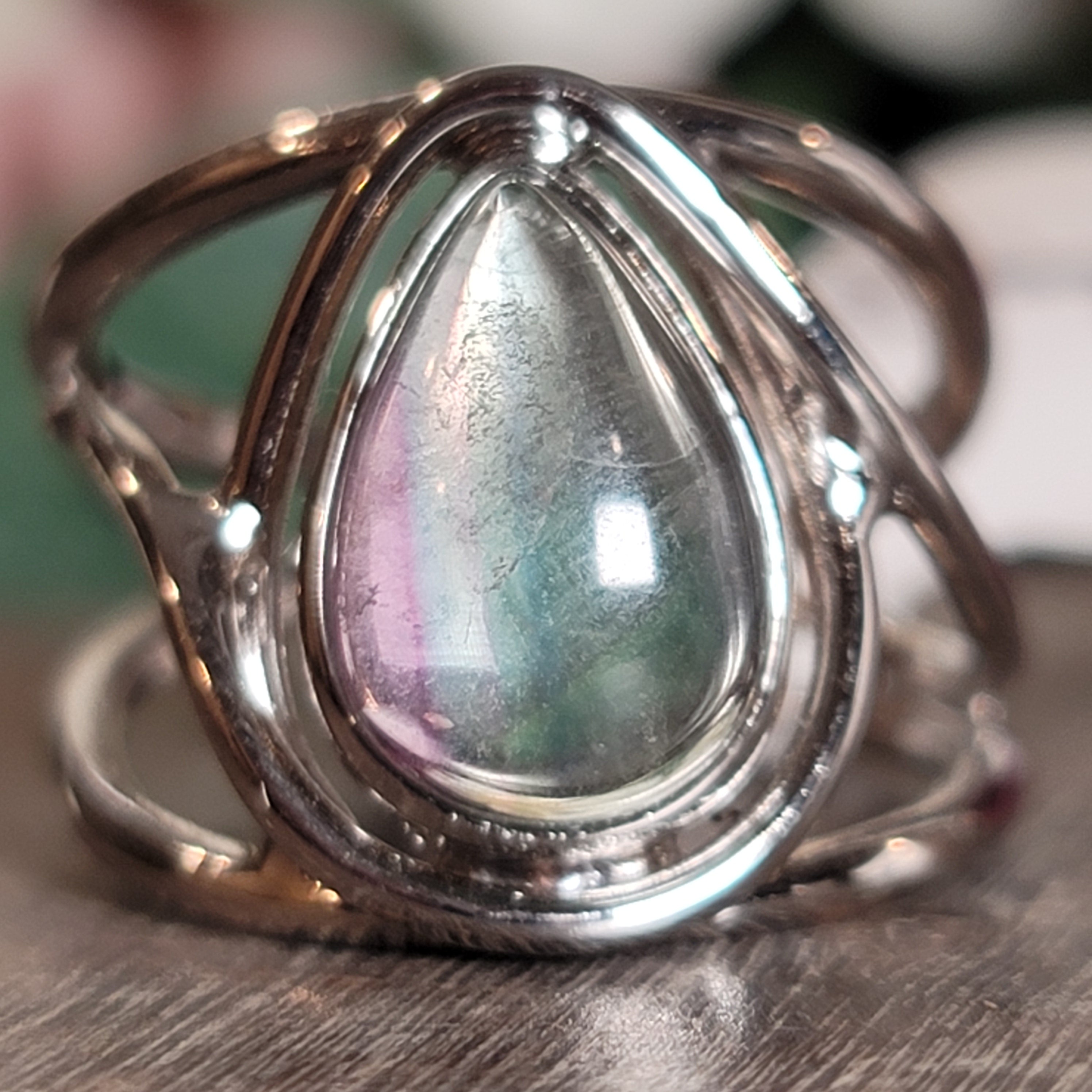 Fluorite Midi Cuff Ring .925 Silver for Clarity and Focus