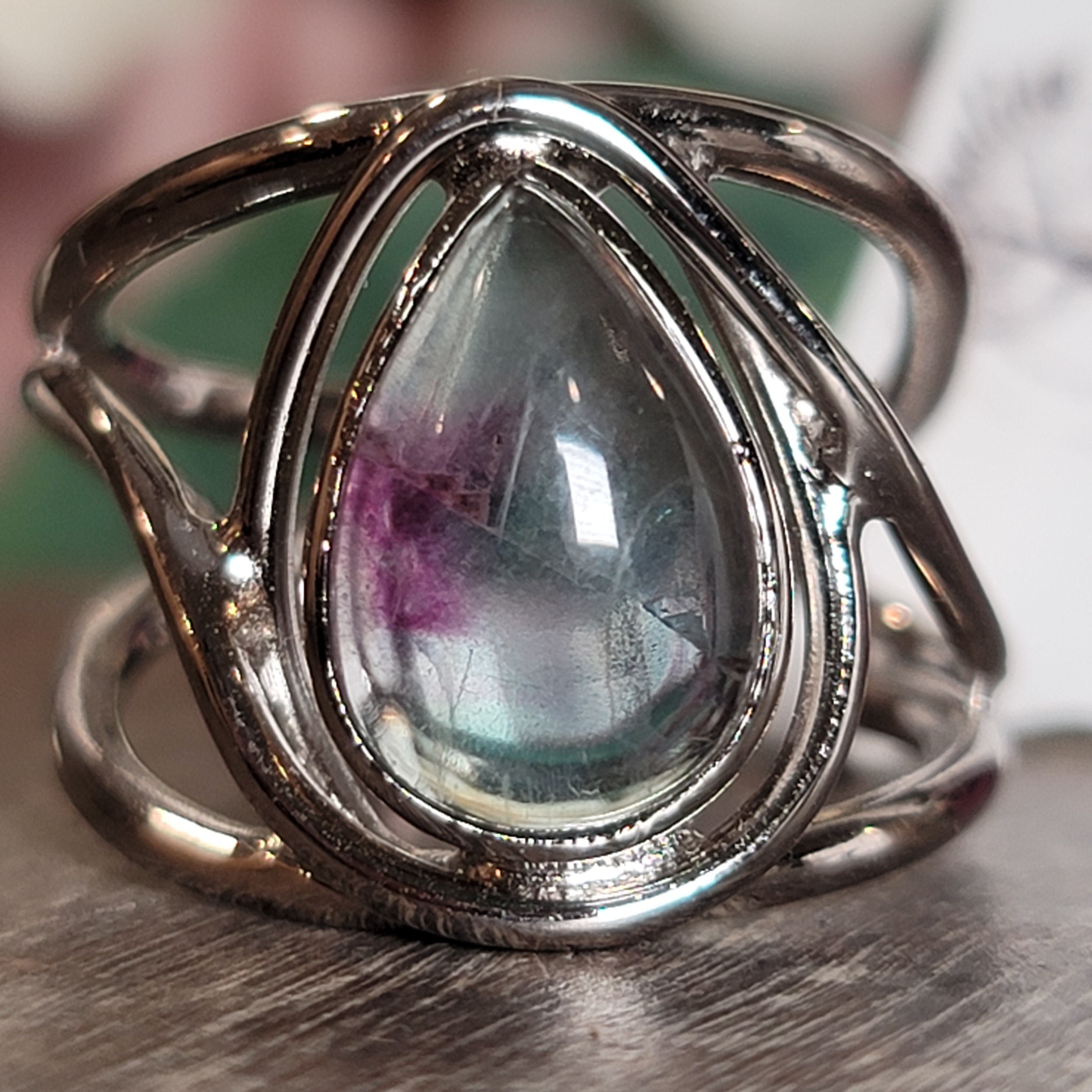 Fluorite Midi Cuff Ring .925 Silver for Clarity and Focus