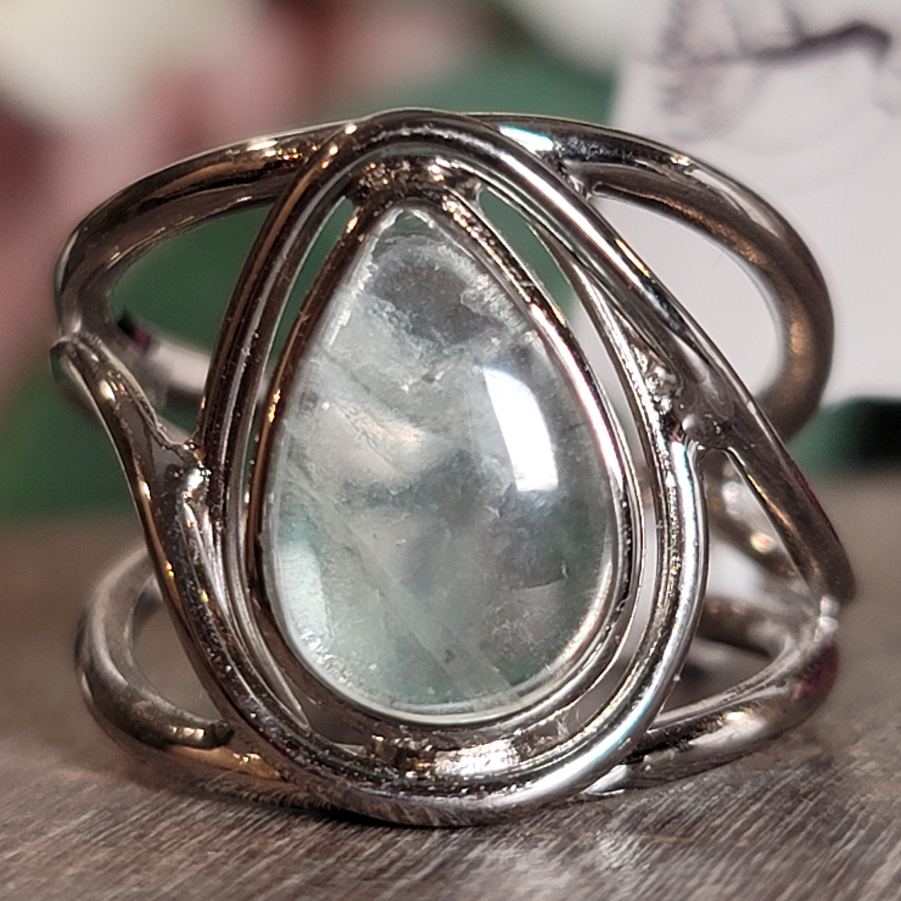 Fluorite Midi Cuff Ring .925 Silver for Clarity and Focus