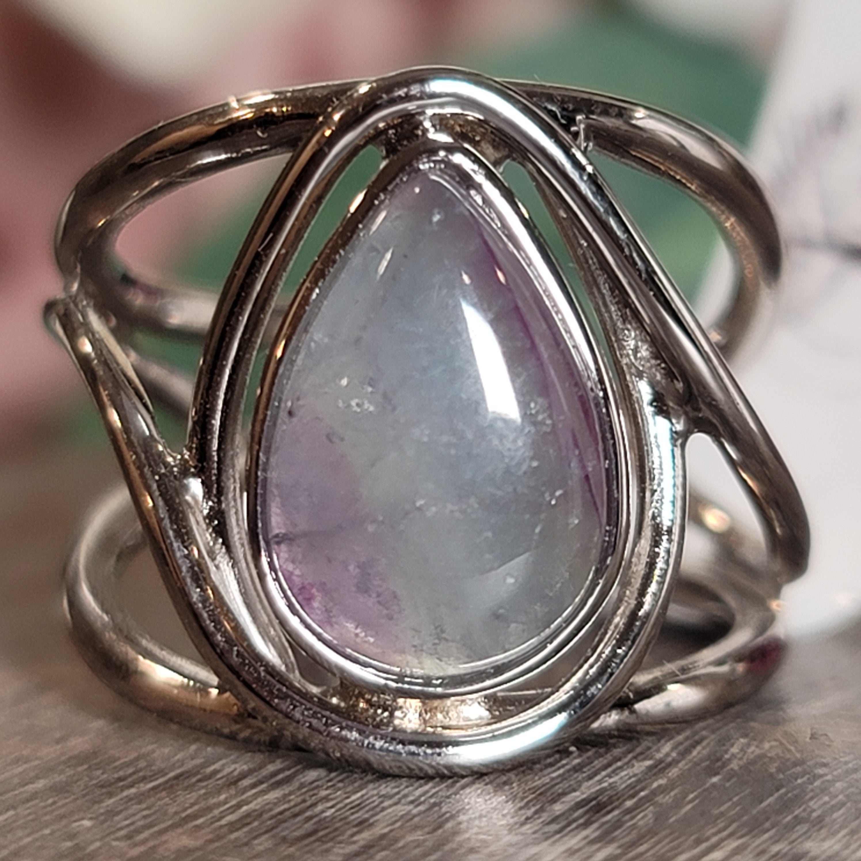 Fluorite Midi Cuff Ring .925 Silver for Clarity and Focus