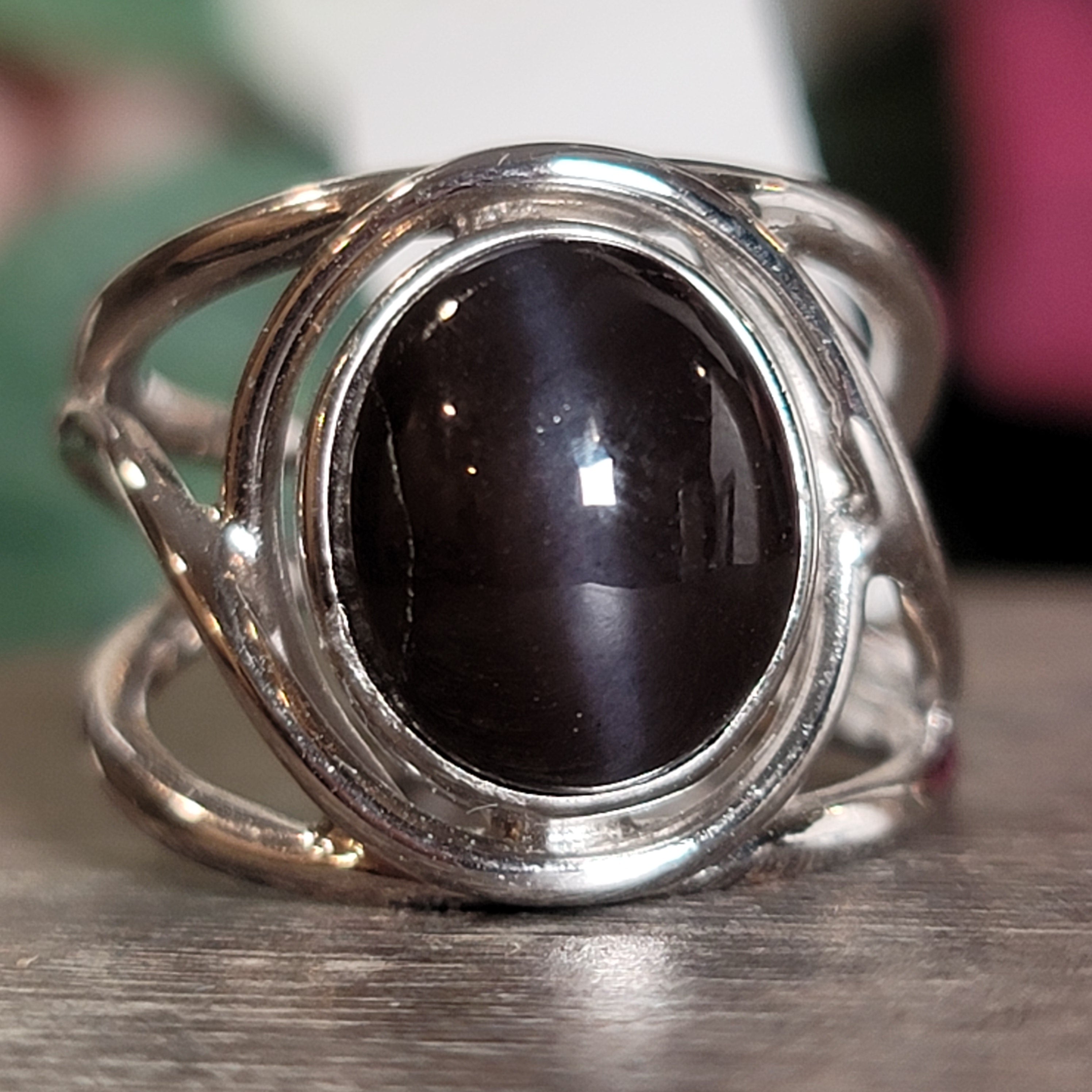 Cat's Eye Scapolite Midi Cuff Ring .925 Silver for Manifesting and Protection