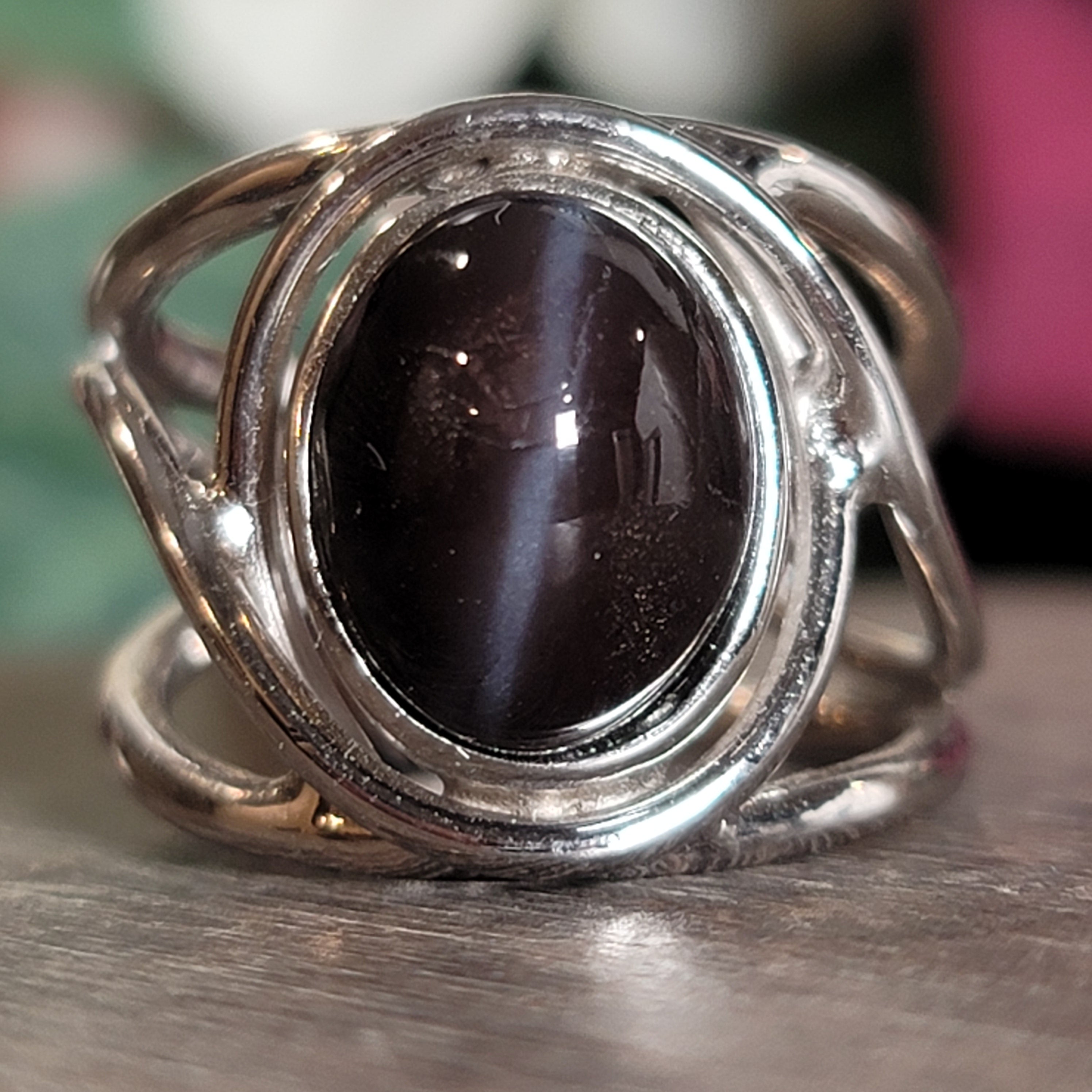 Cat's Eye Scapolite Midi Cuff Ring .925 Silver for Manifesting and Protection