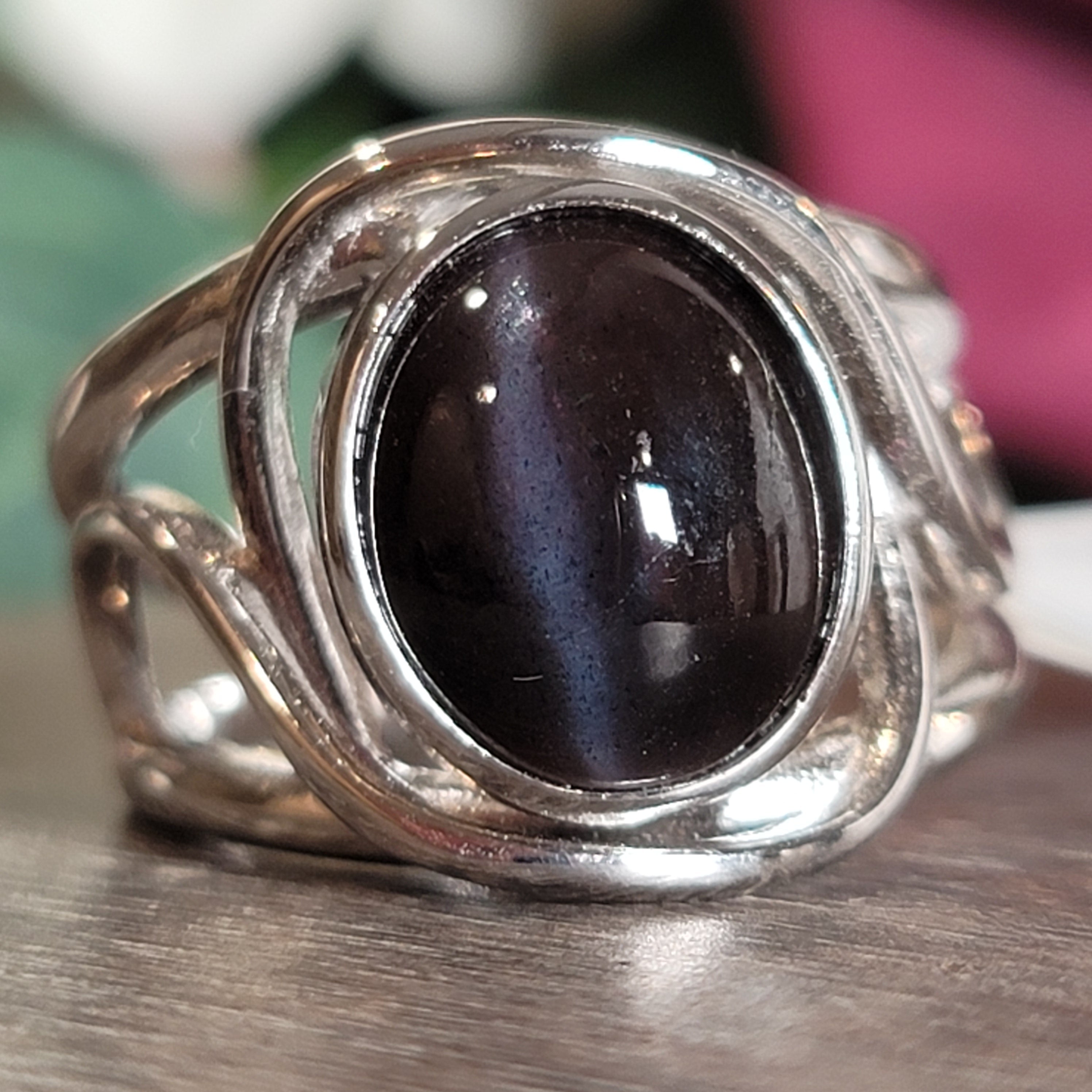 Cat's Eye Scapolite Midi Cuff Ring .925 Silver for Manifesting and Protection