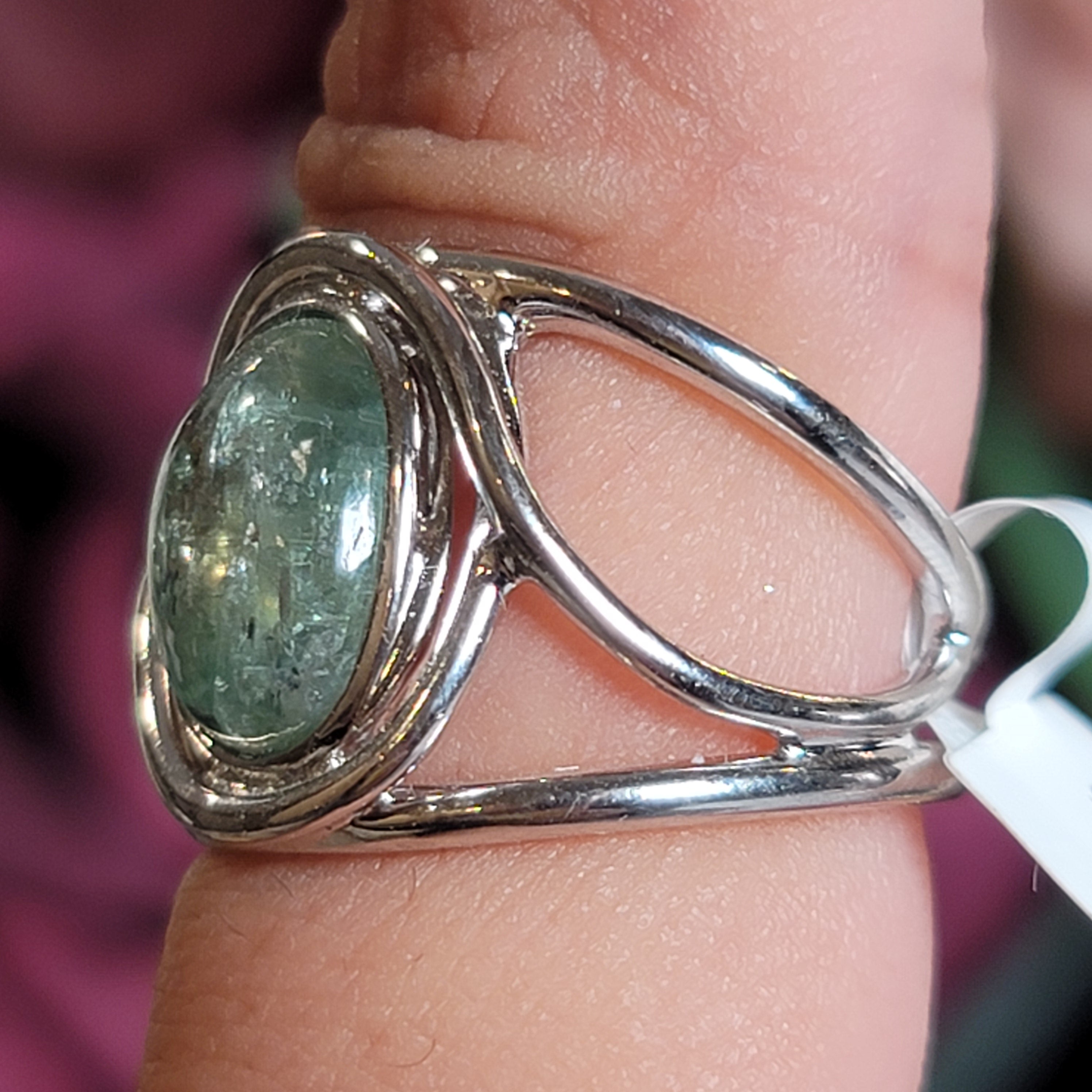 Green Kyanite Midi Cuff Ring .925 Silver for Alignment, Balance and Meditation