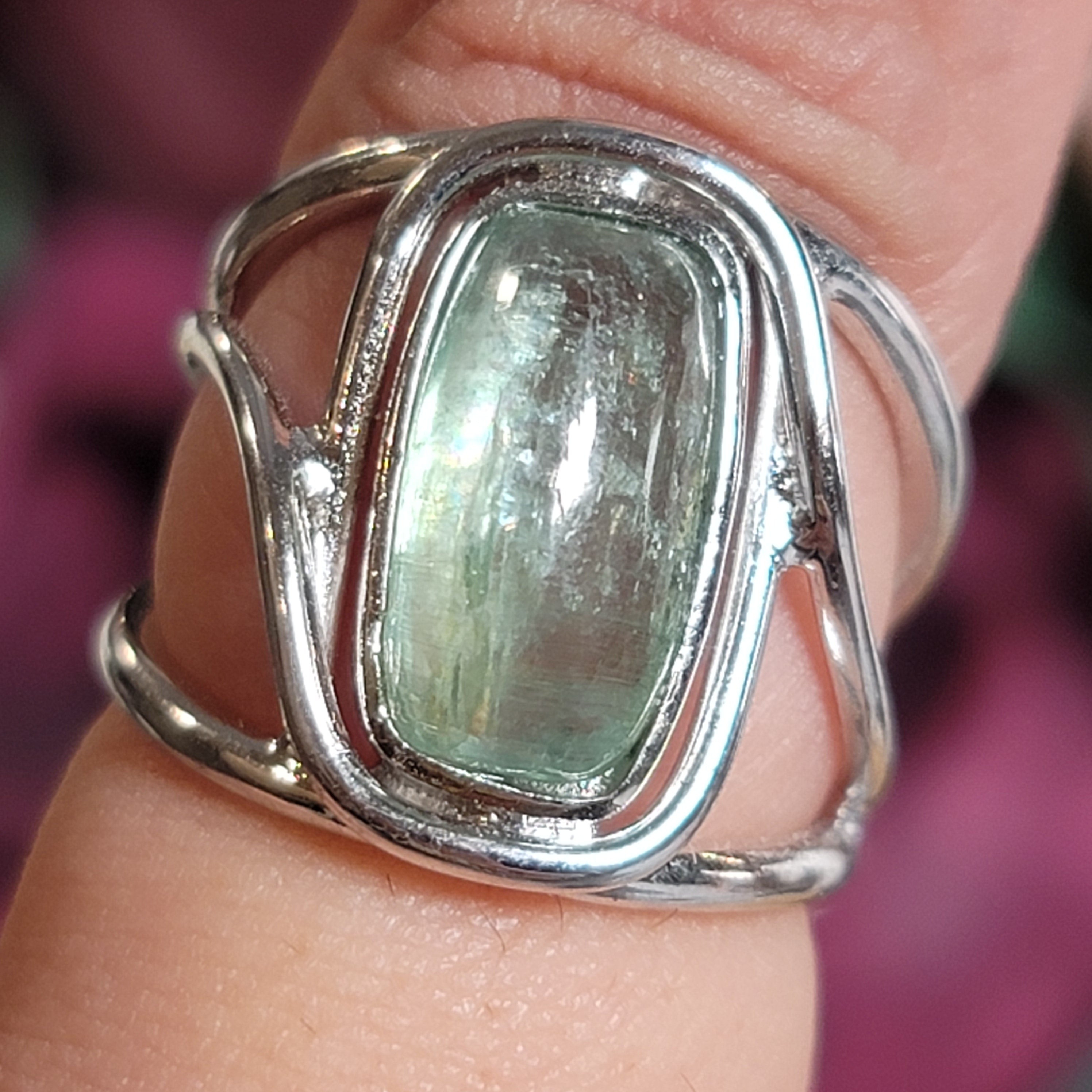 Green Kyanite Midi Cuff Ring .925 Silver for Alignment, Balance and Meditation