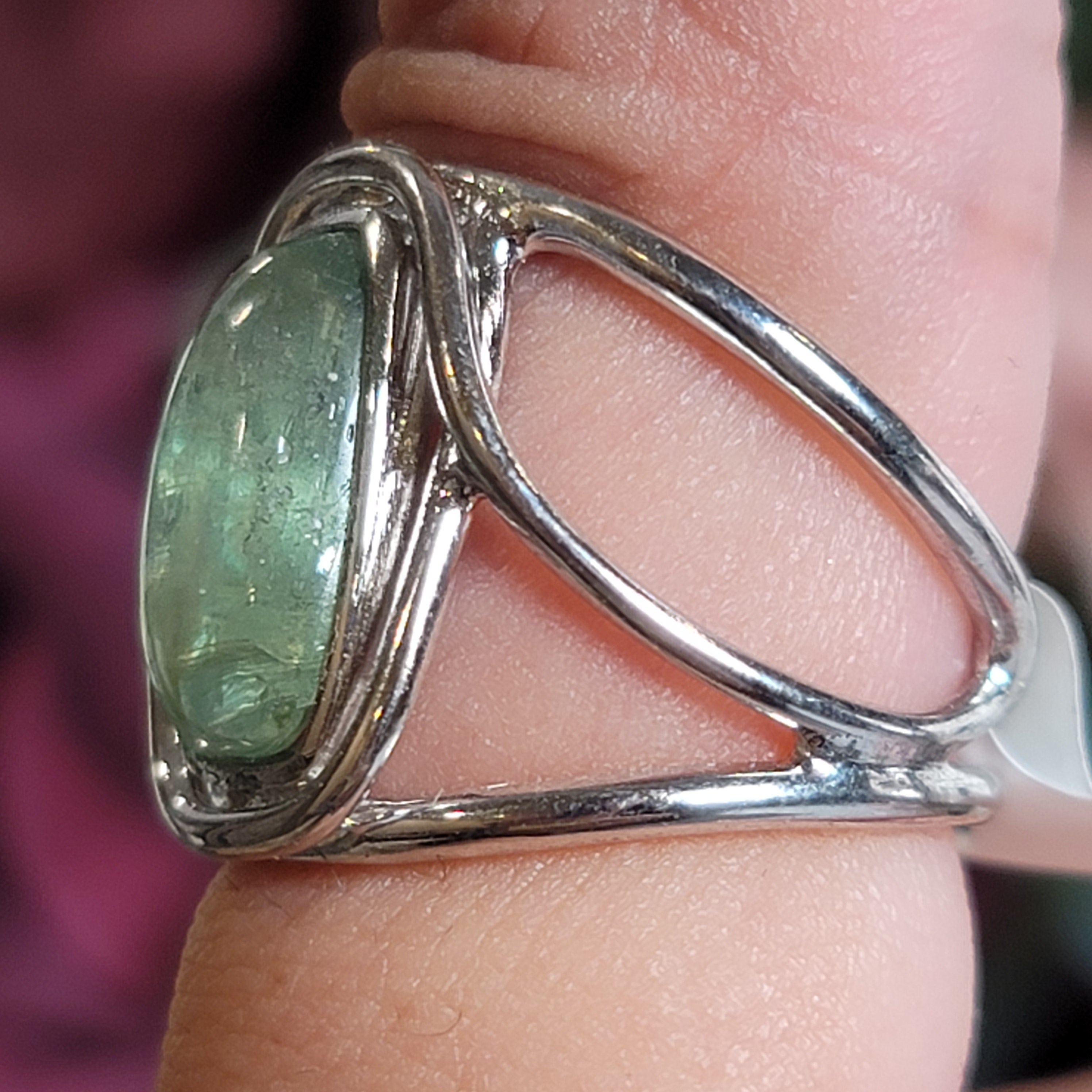 Green Kyanite Midi Cuff Ring .925 Silver for Alignment, Balance and Meditation