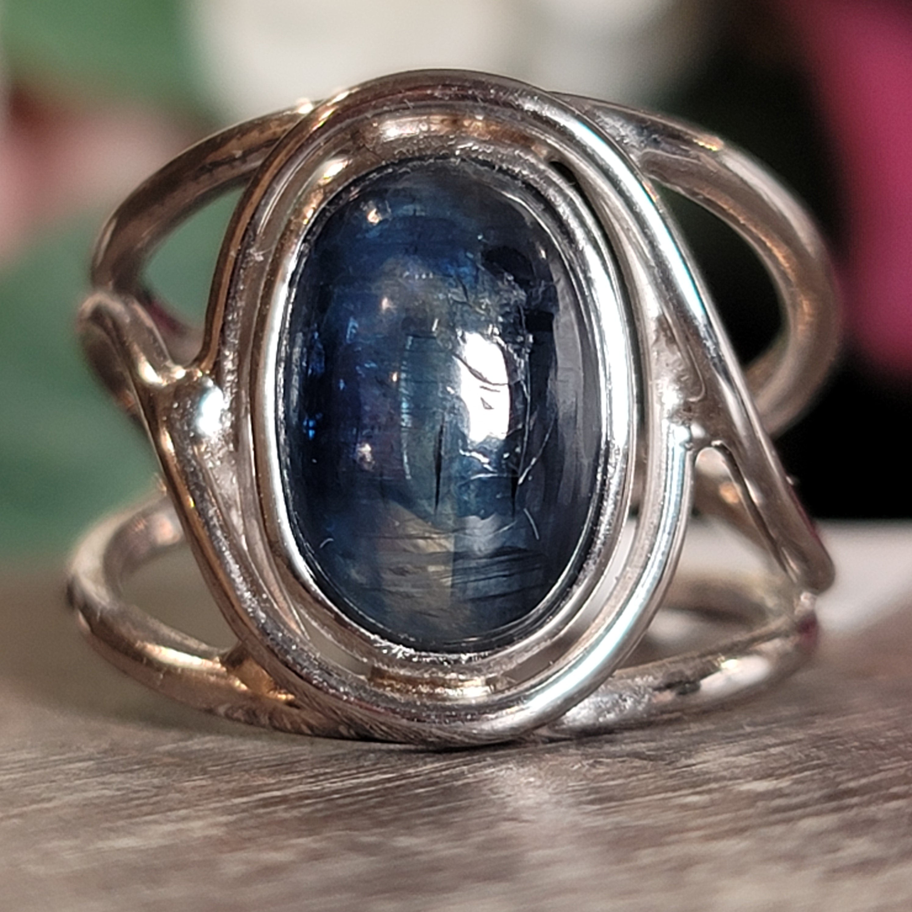 Blue Kyanite Midi Cuff Ring .925 Silver for Enhancing Flow of Energy, Intuition & Lucid Dreaming