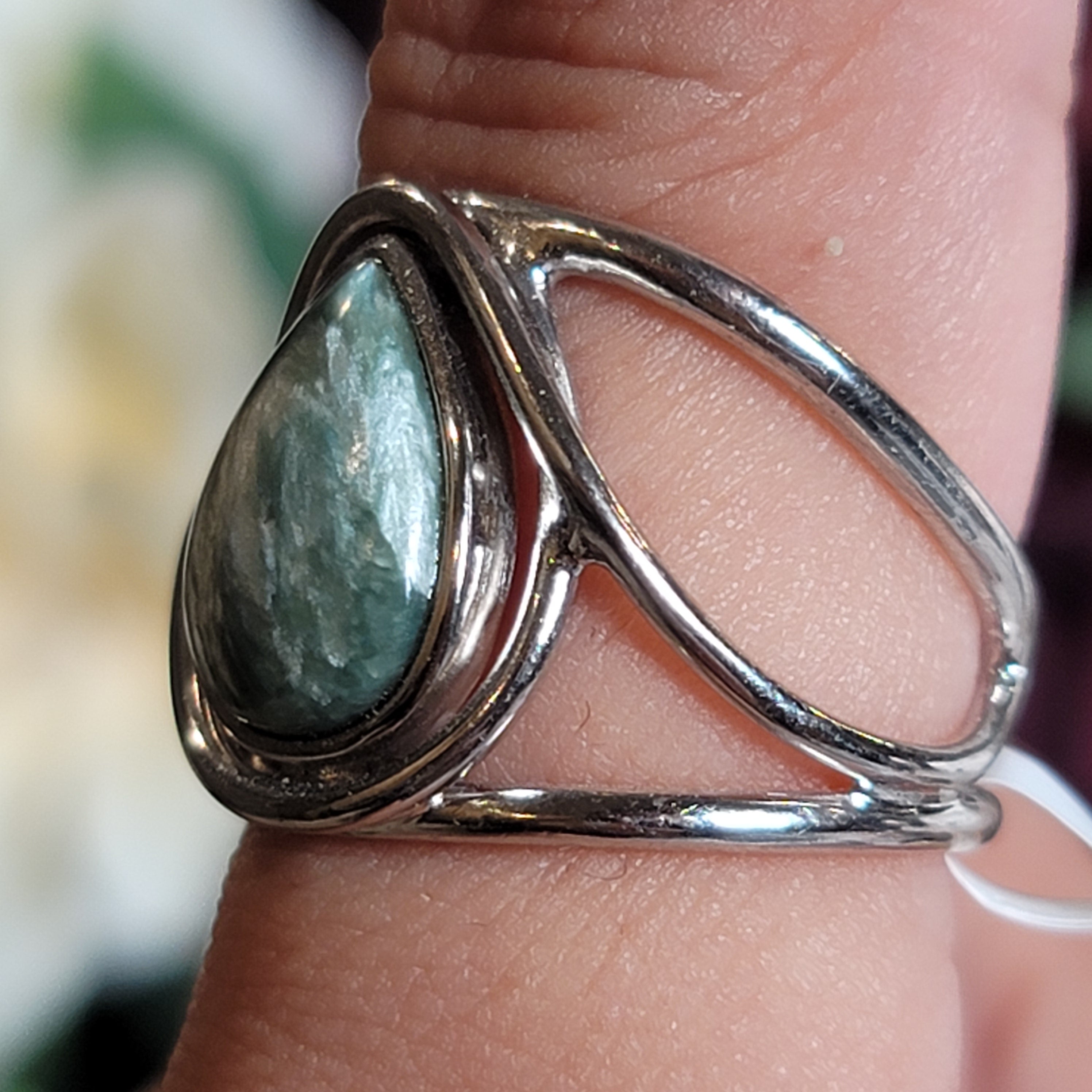 Seraphinite Midi Cuff Ring .925 Silver for Spiritual Advancement, Healing and Harmony