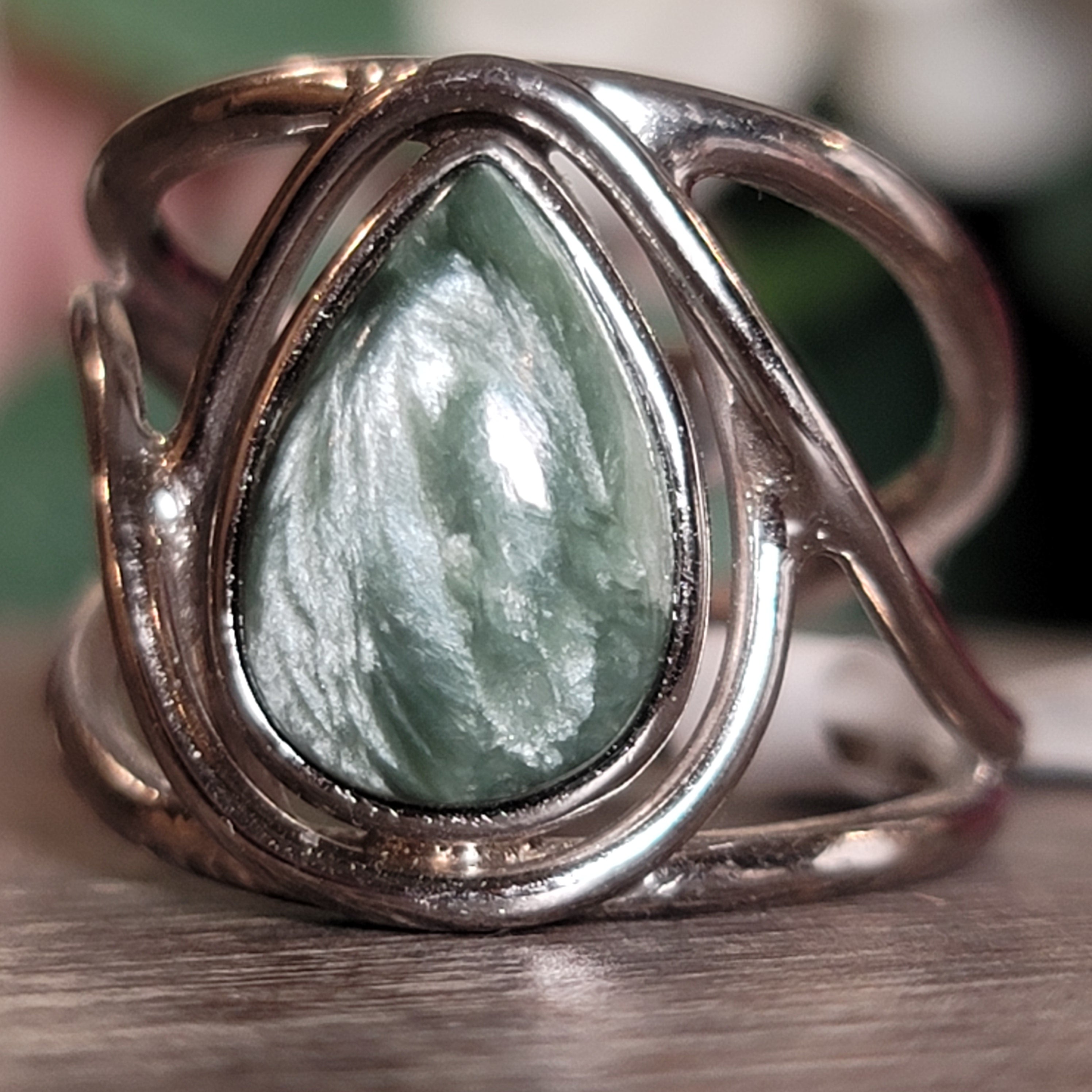 Seraphinite Midi Cuff Ring .925 Silver for Spiritual Advancement, Healing and Harmony