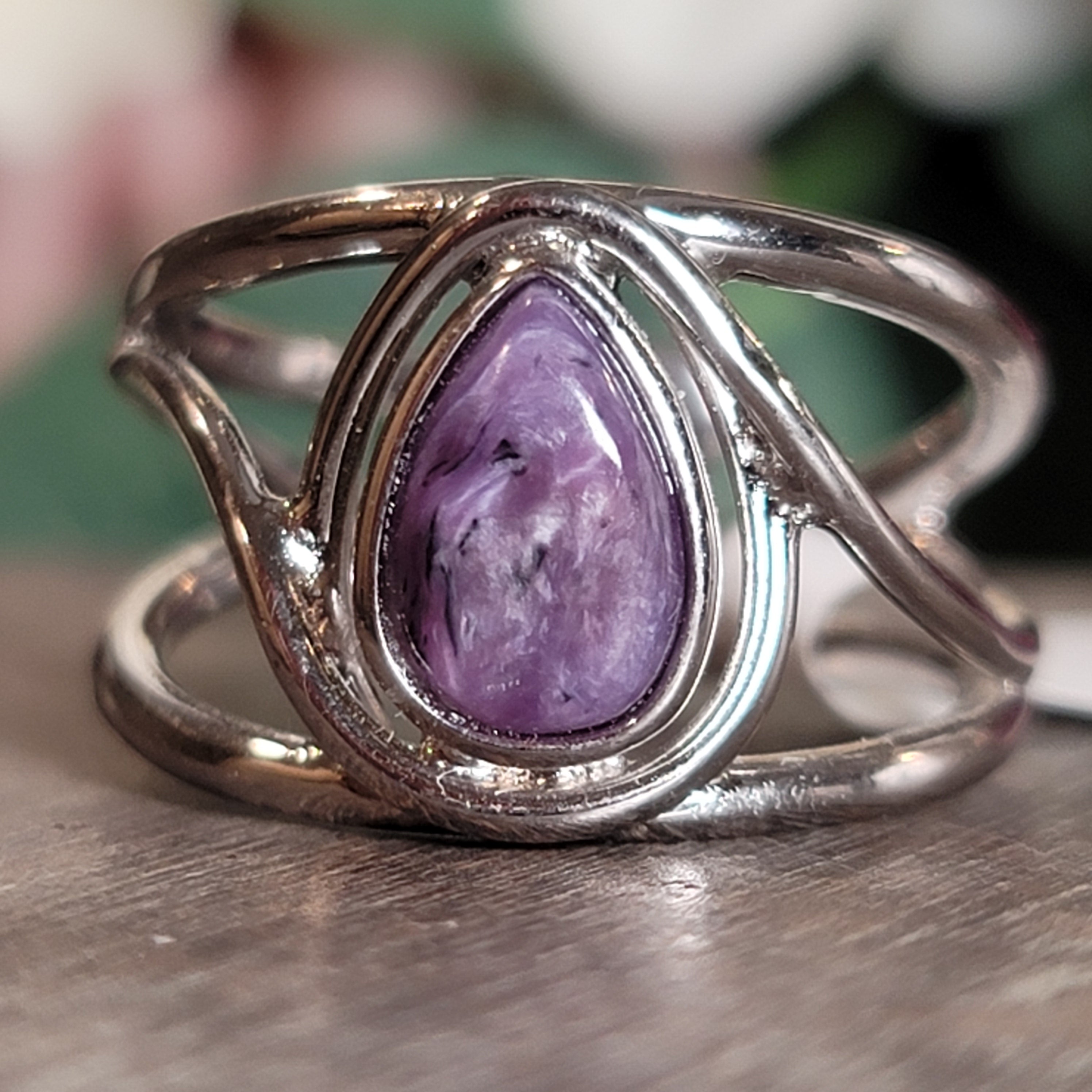 Charoite Midi Cuff Ring .925 Silver for Enhancing your Intuitive Gifts and Spiritual Transformation