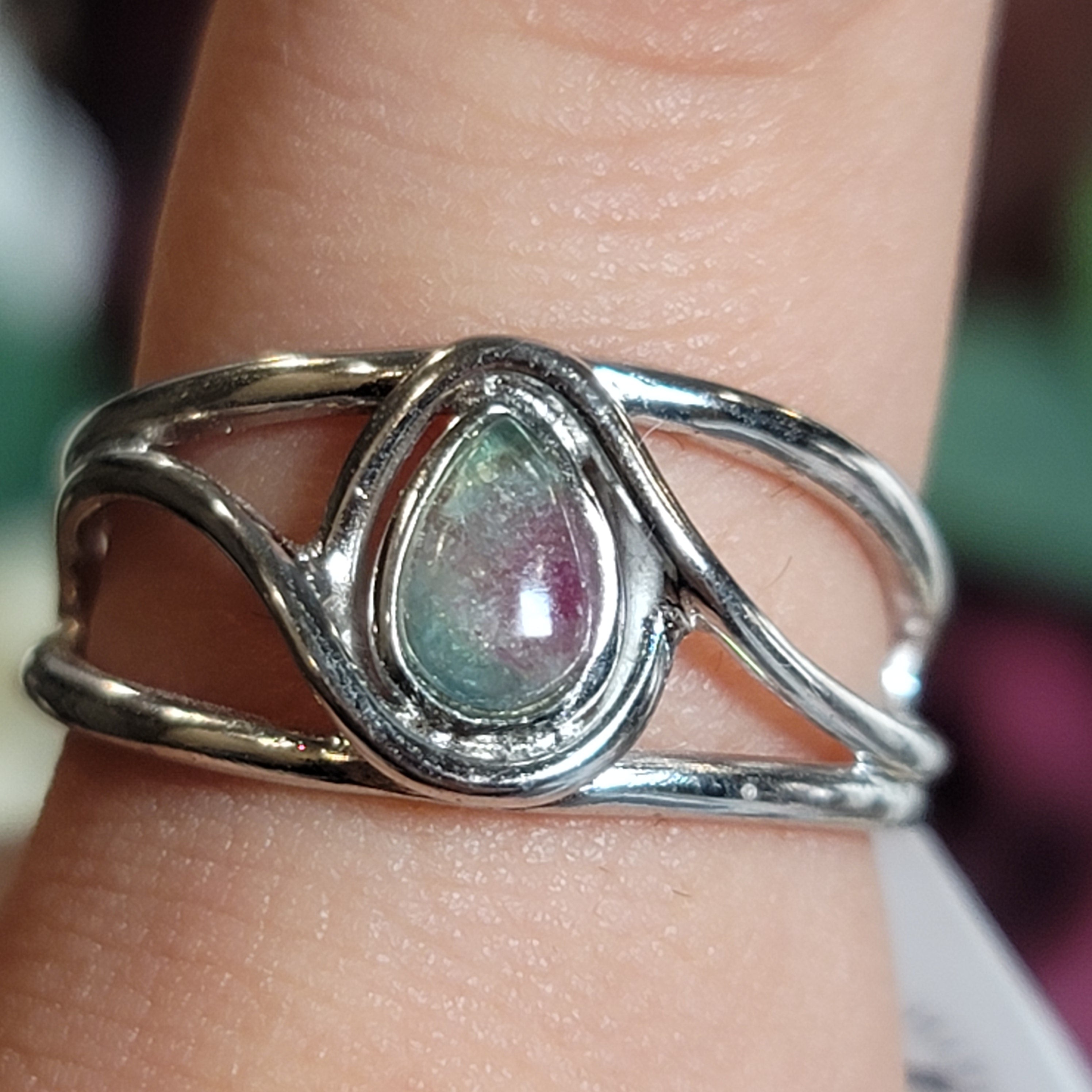 Watermelon Tourmaline Midi Cuff Ring .925 Silver for Profound Heart Healing