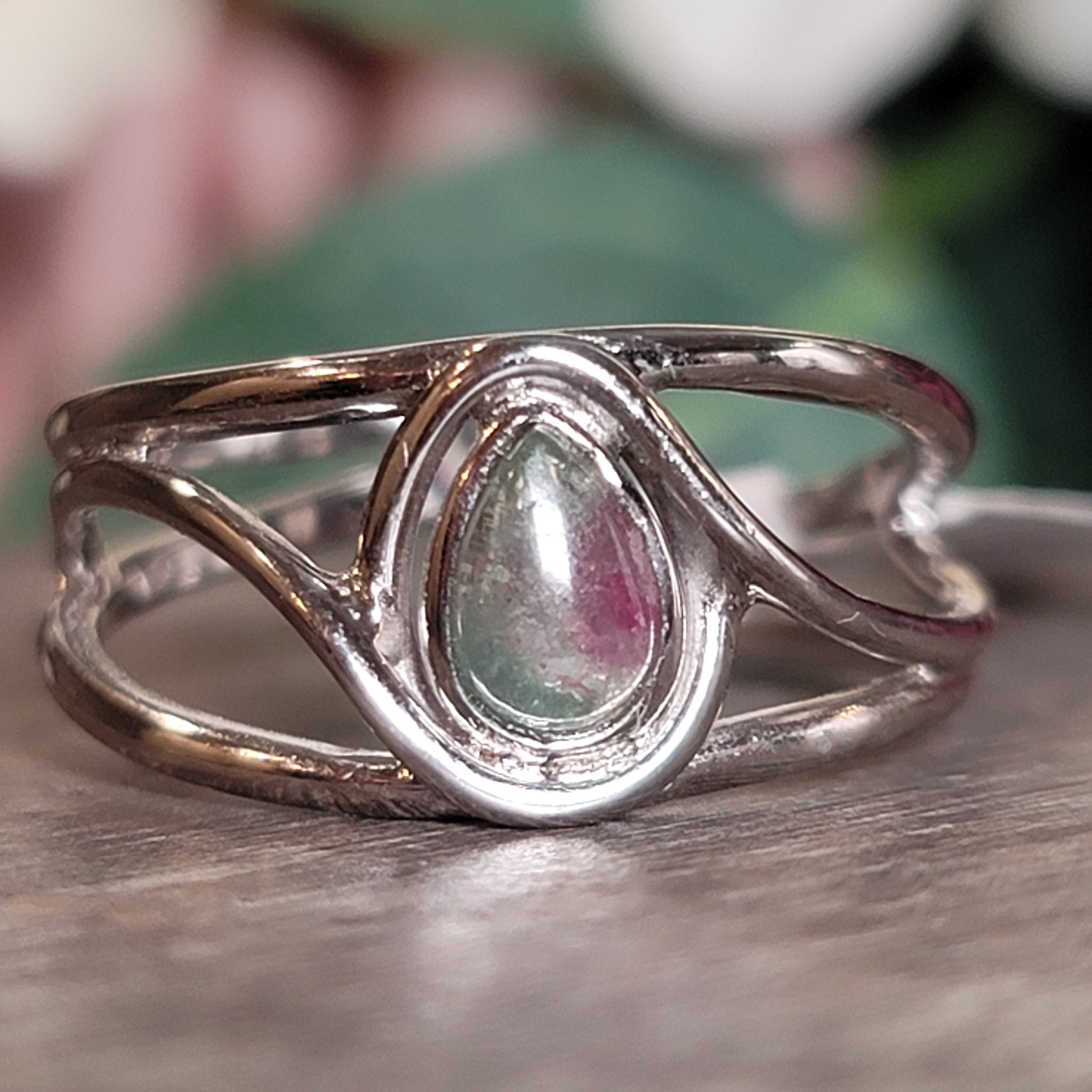 Watermelon Tourmaline Midi Cuff Ring .925 Silver for Profound Heart Healing