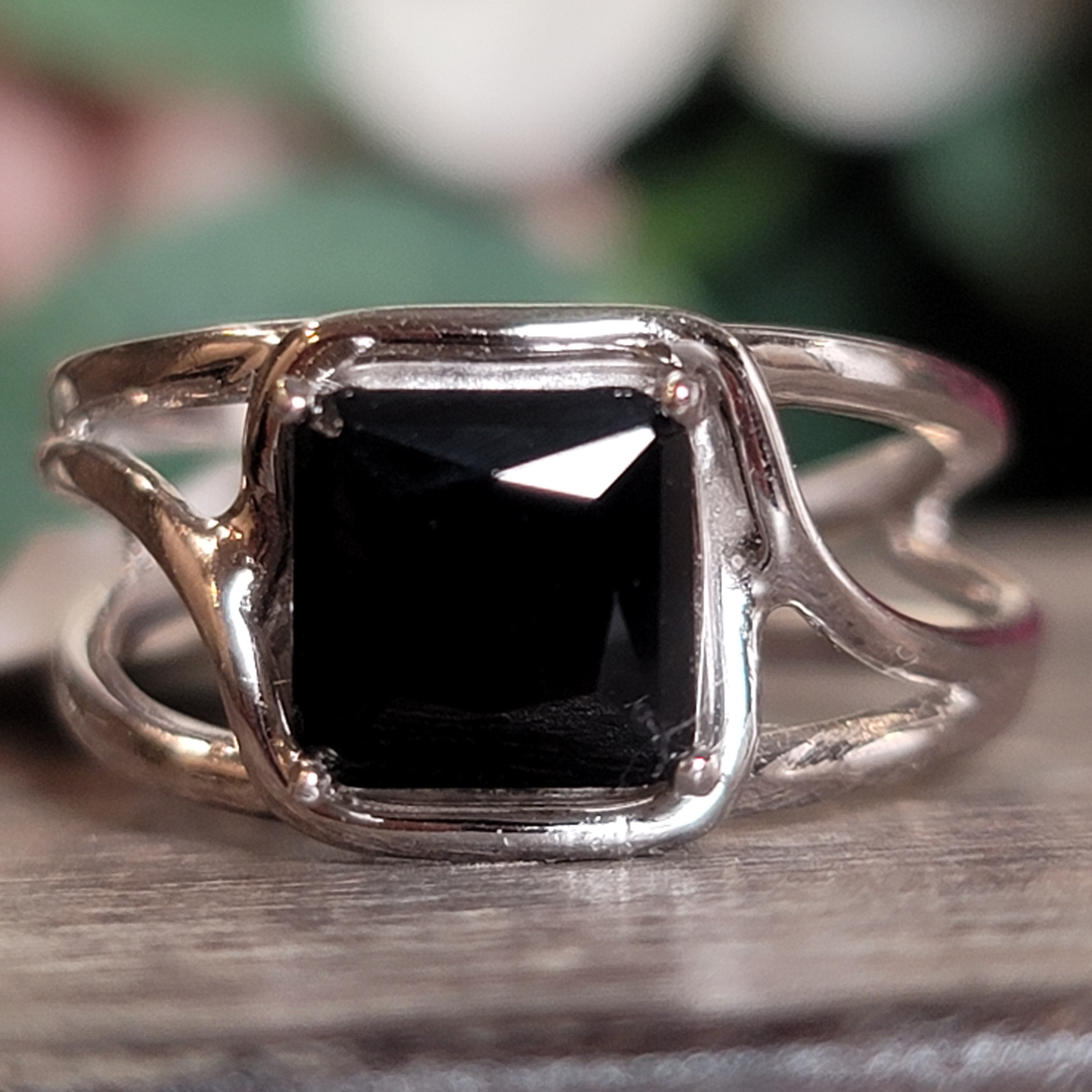 Black Spinel Midi Cuff Ring .925 Silver for Empowerment, Grounding and Protection