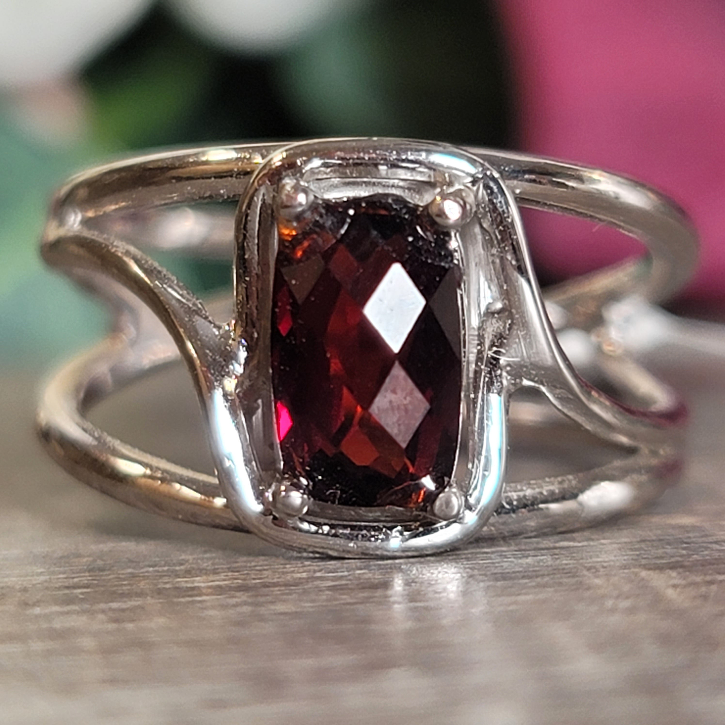 Garnet Midi Cuff Ring .925 Silver for Abundance, Good Luck and Positivity