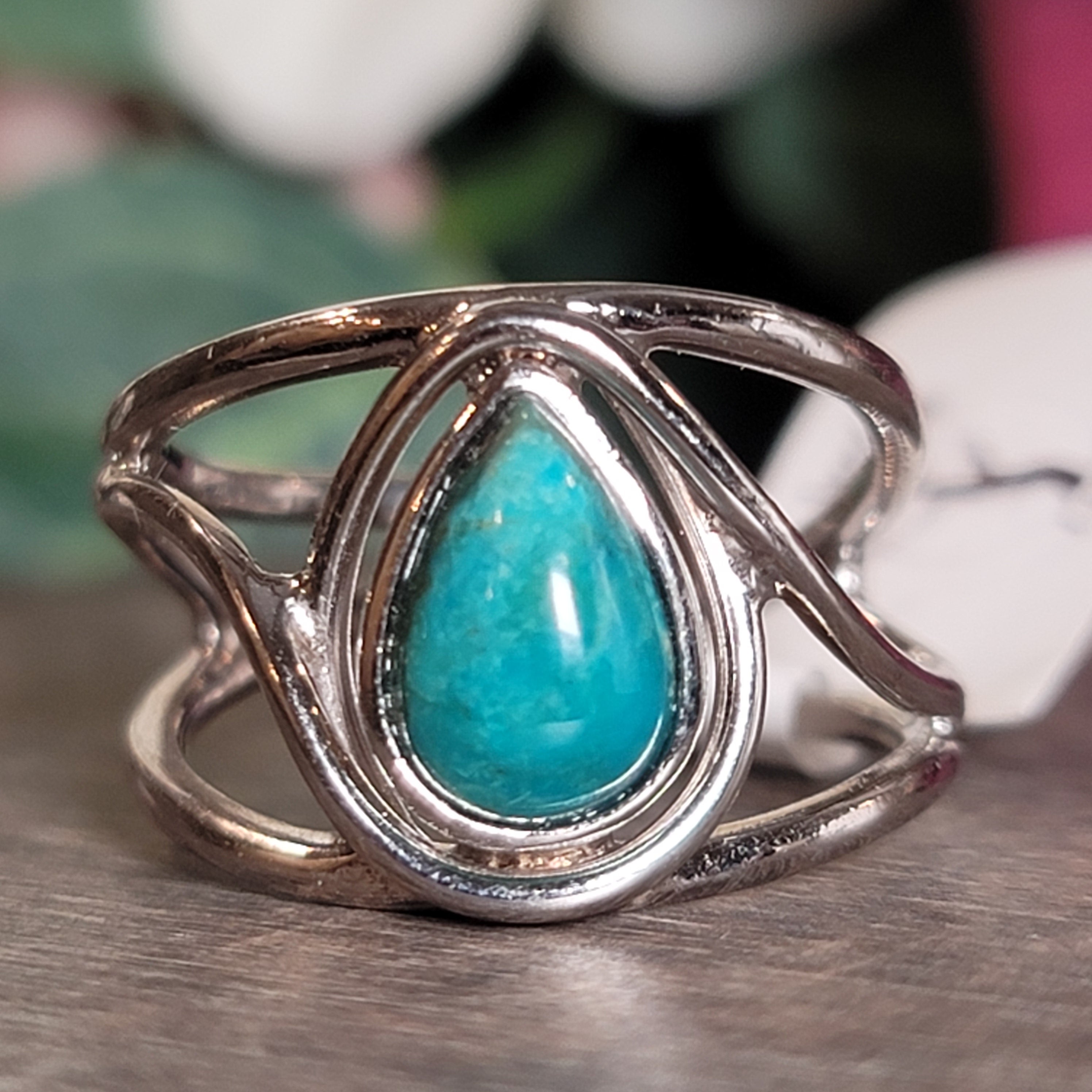 Sleeping Beauty Turquoise Adjustable Cuff Ring for Good Luck, Prosperity and Protection