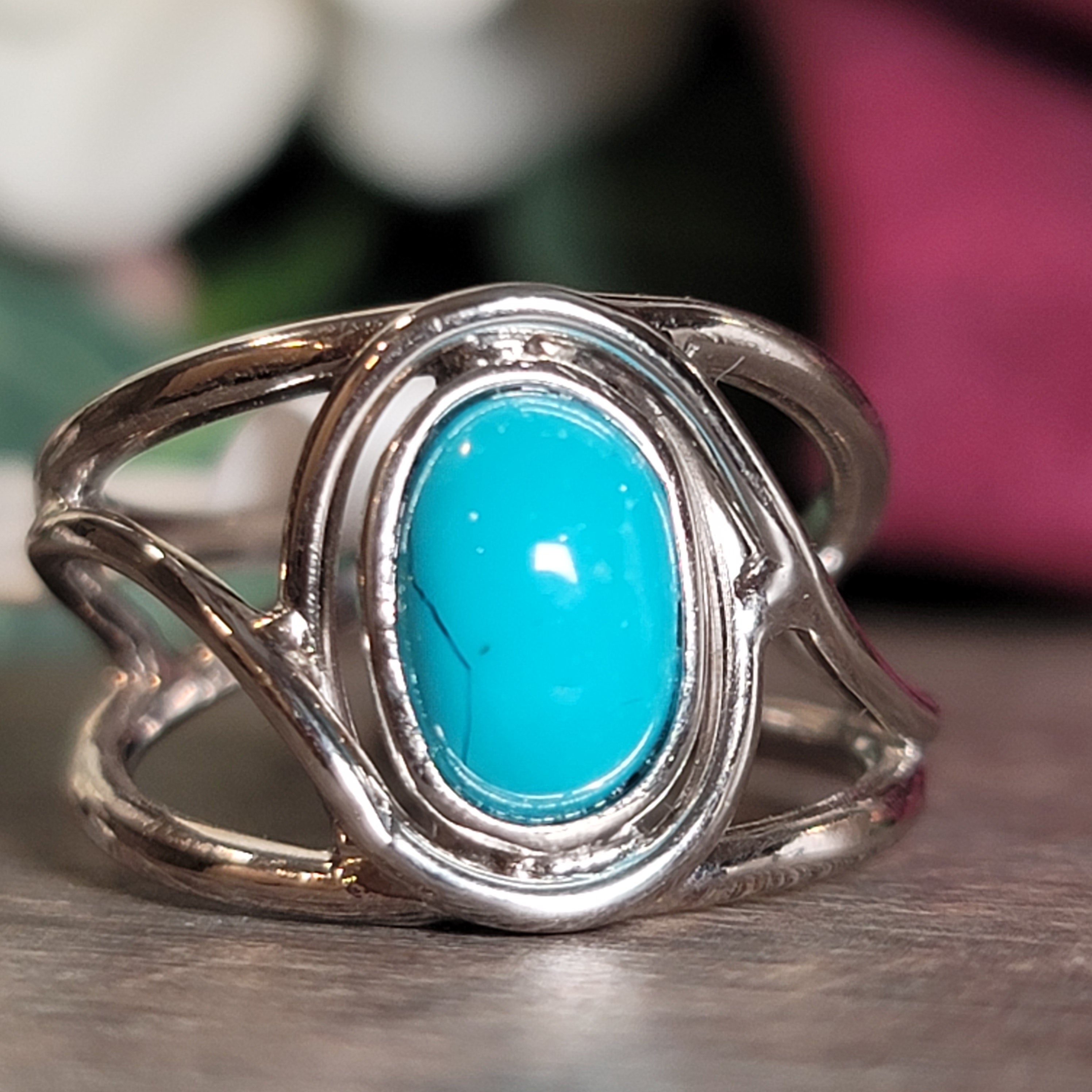 Sleeping Beauty Turquoise Adjustable Cuff Ring for Good Luck, Prosperity and Protection