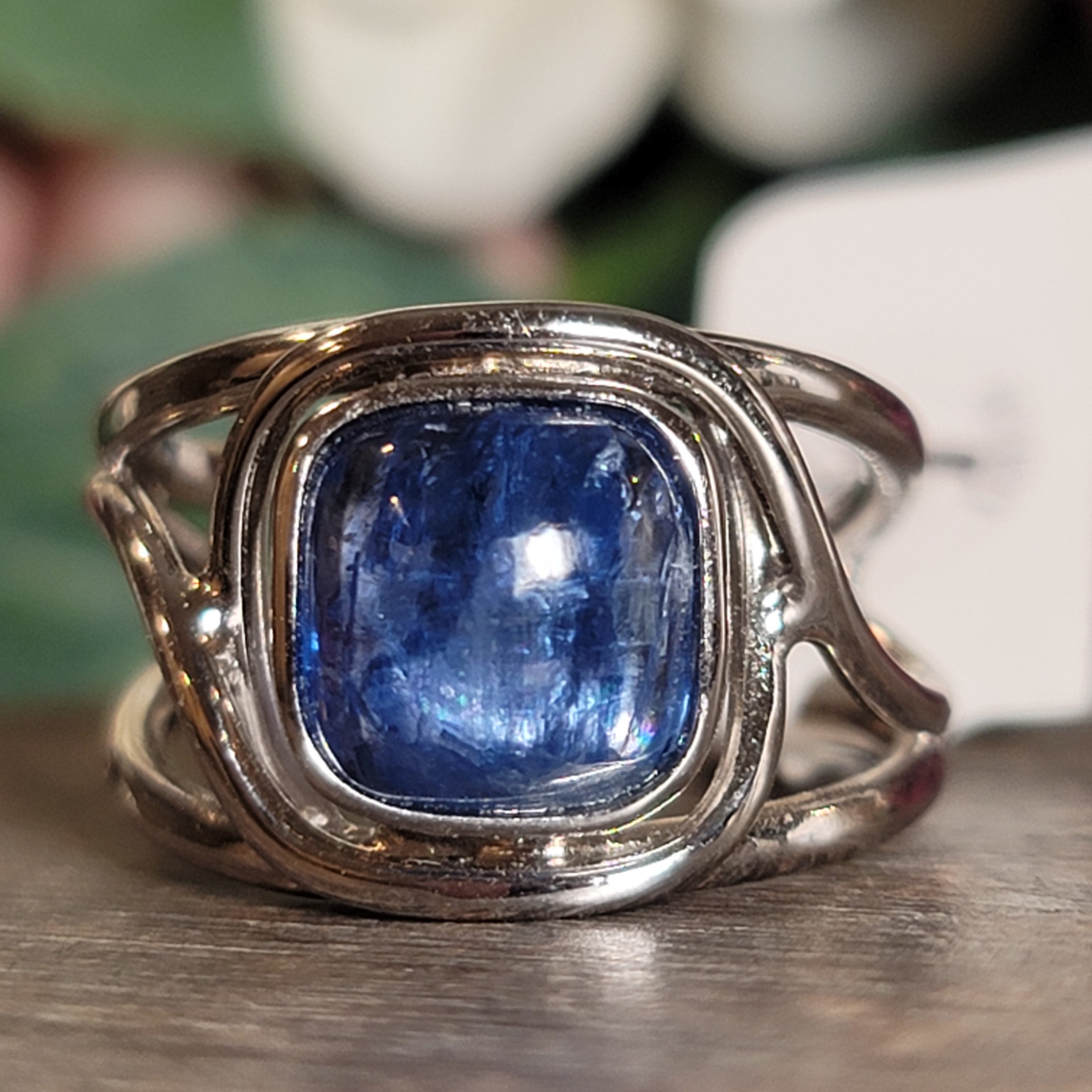 Blue Kyanite Midi Cuff Ring .925 Silver for Enhancing Flow of Energy, Intuition & Lucid Dreaming