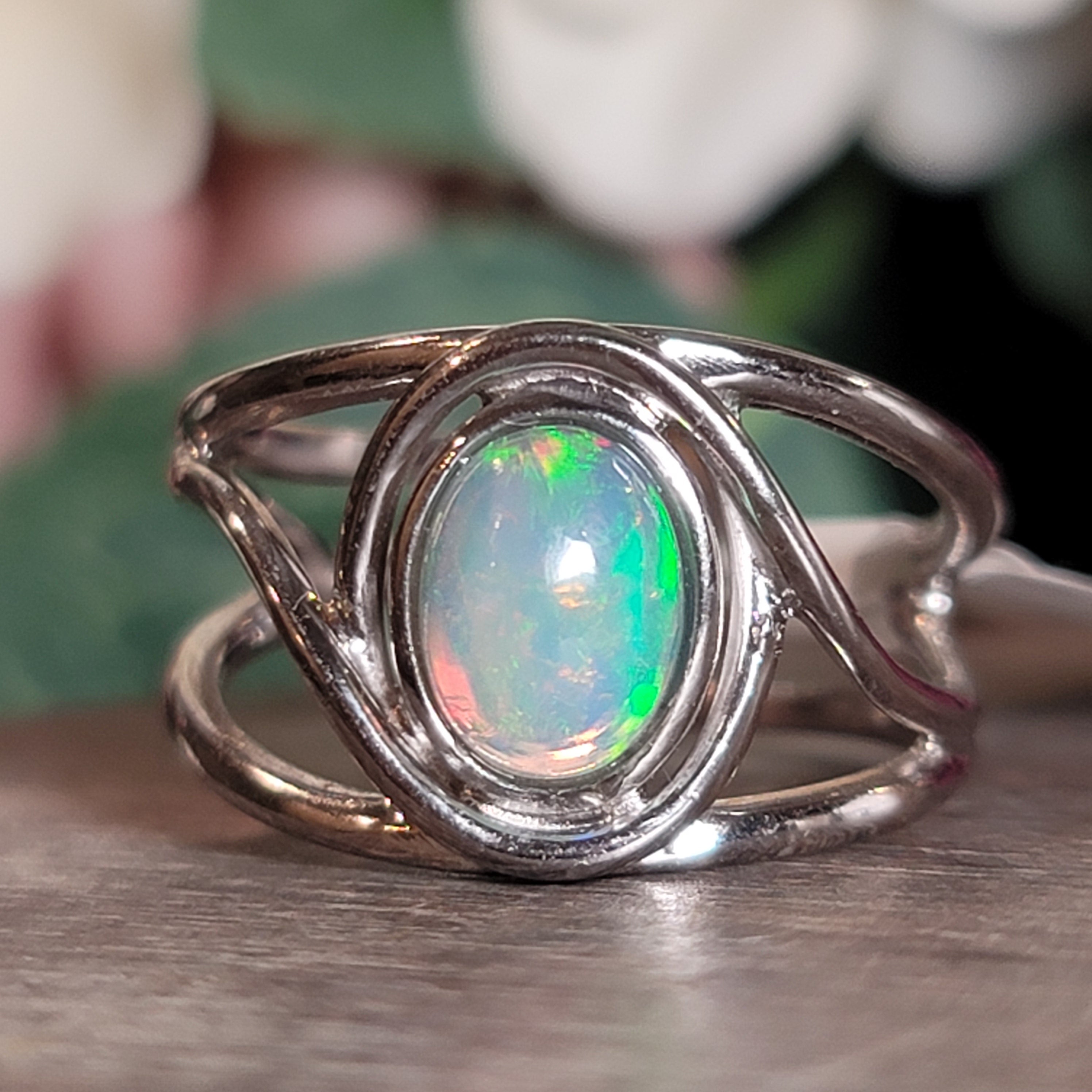 Ethiopian Opal Midi Cuff Ring .925 Silver for Good Luck, Transformation and Joy