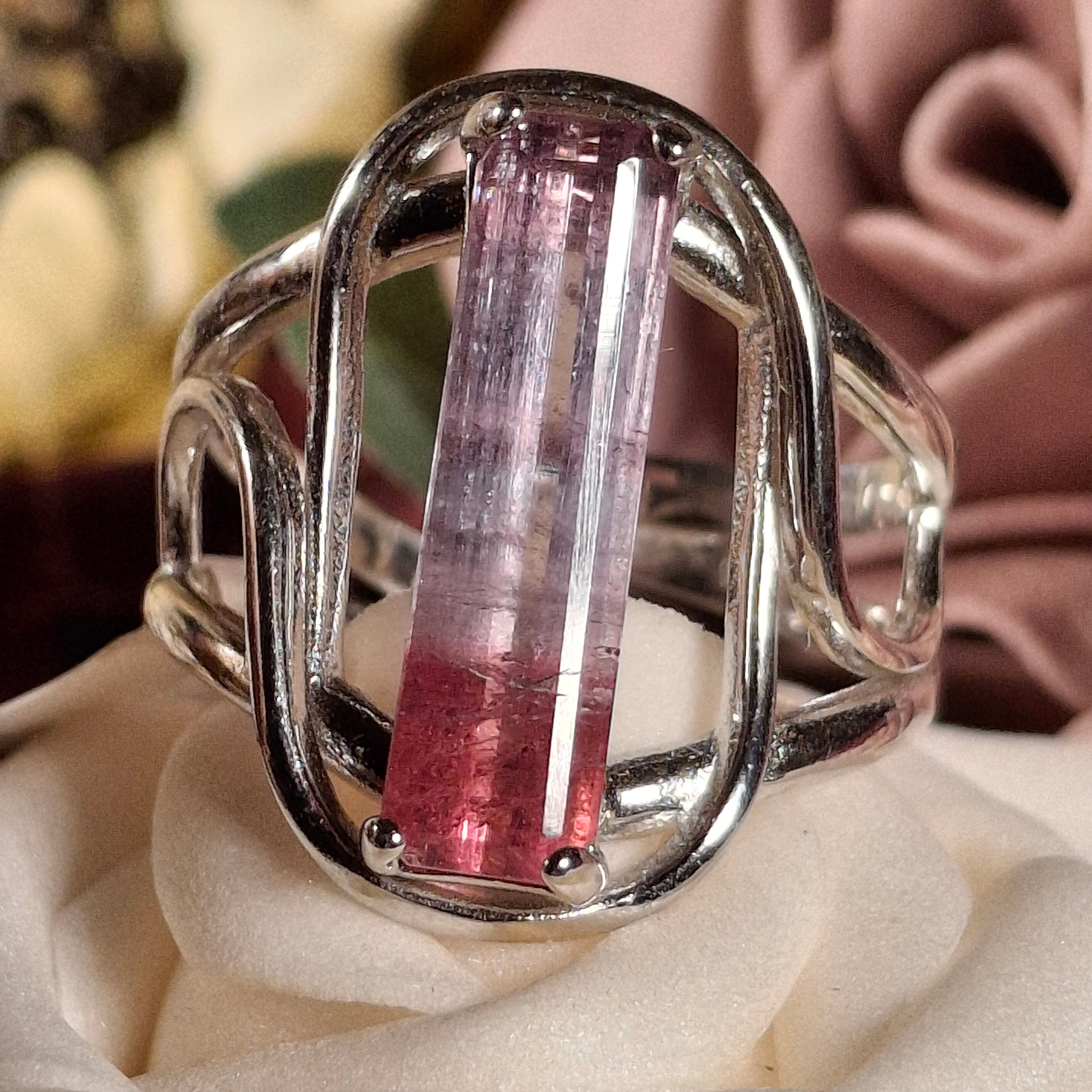 Unicorn Tourmaline Cuff Ring .925 Silver for Enhancing Your Intuitive Gifts & Spiritual Awareness