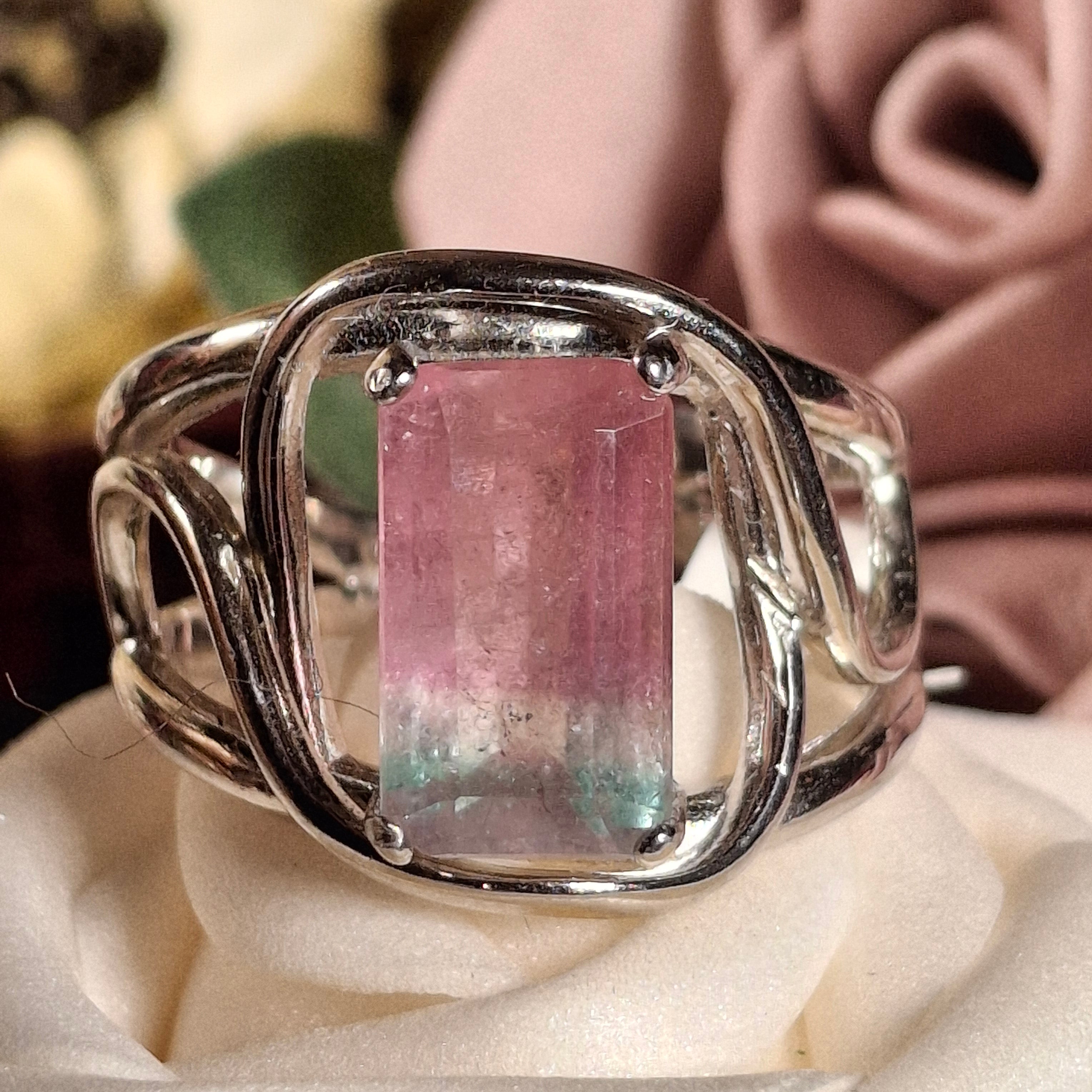 Unicorn Tourmaline Cuff Ring .925 Silver for Enhancing Your Intuitive Gifts & Spiritual Awareness