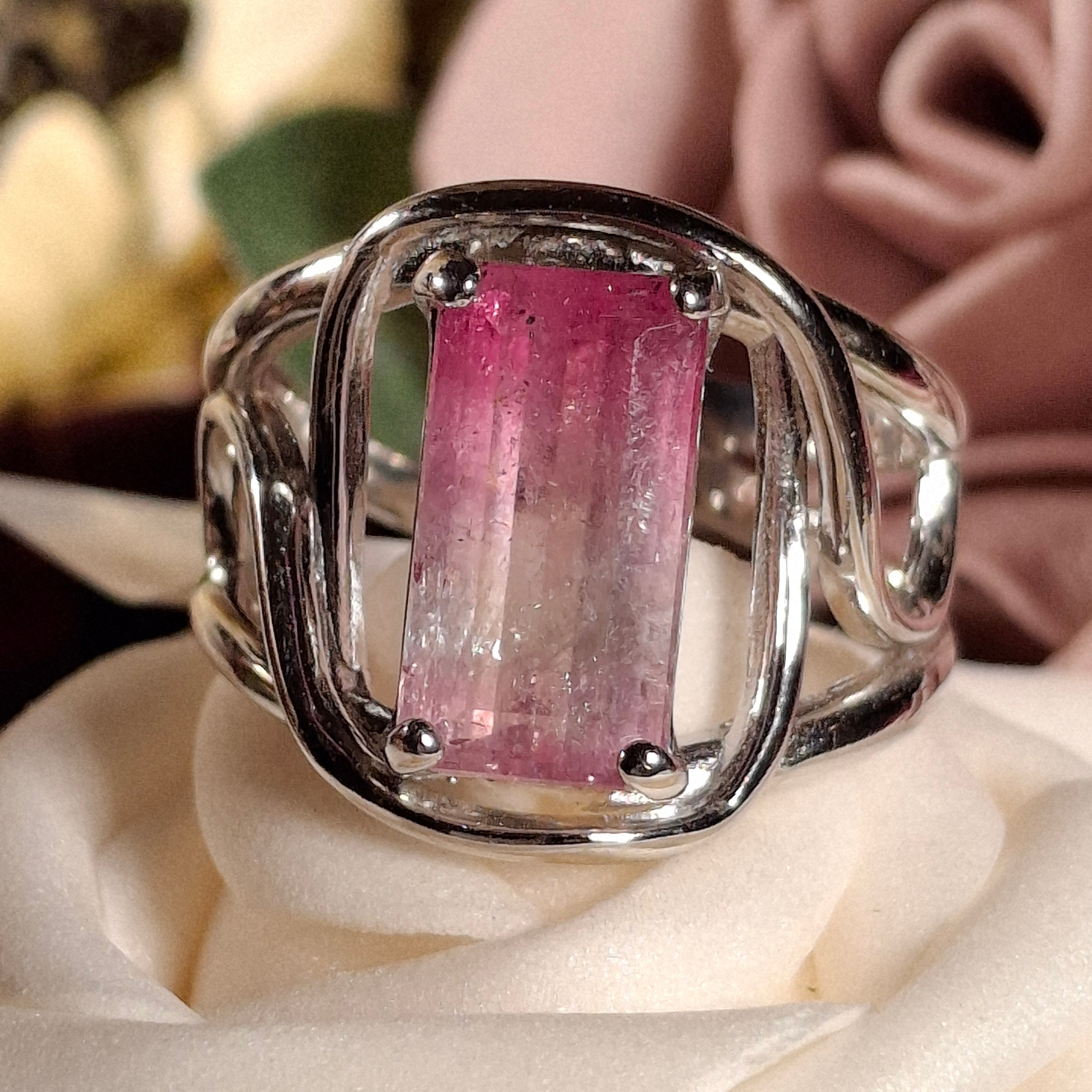 Unicorn Tourmaline Cuff Ring .925 Silver for Enhancing Your Intuitive Gifts & Spiritual Awareness