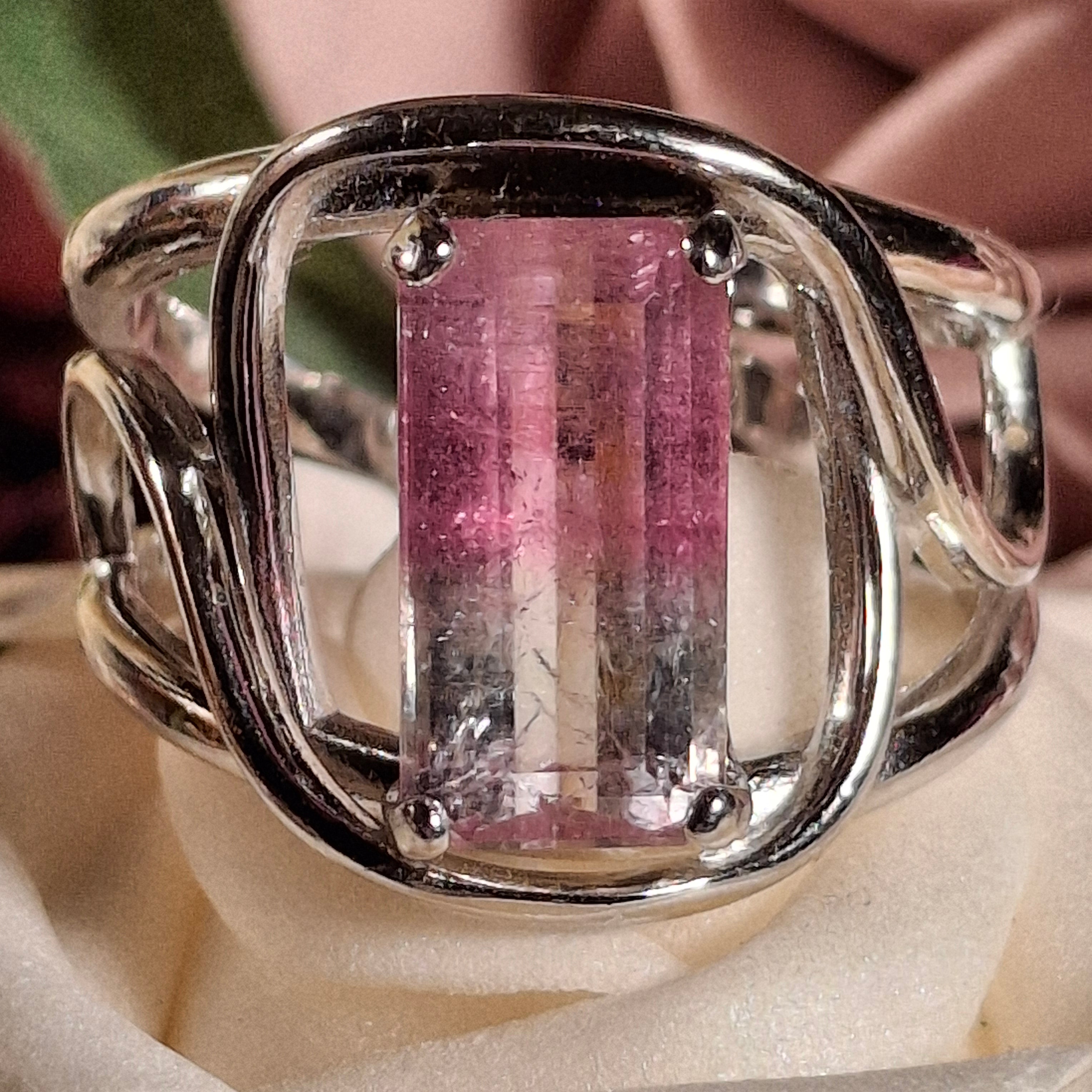 Unicorn Tourmaline Cuff Ring .925 Silver for Enhancing Your Intuitive Gifts & Spiritual Awareness