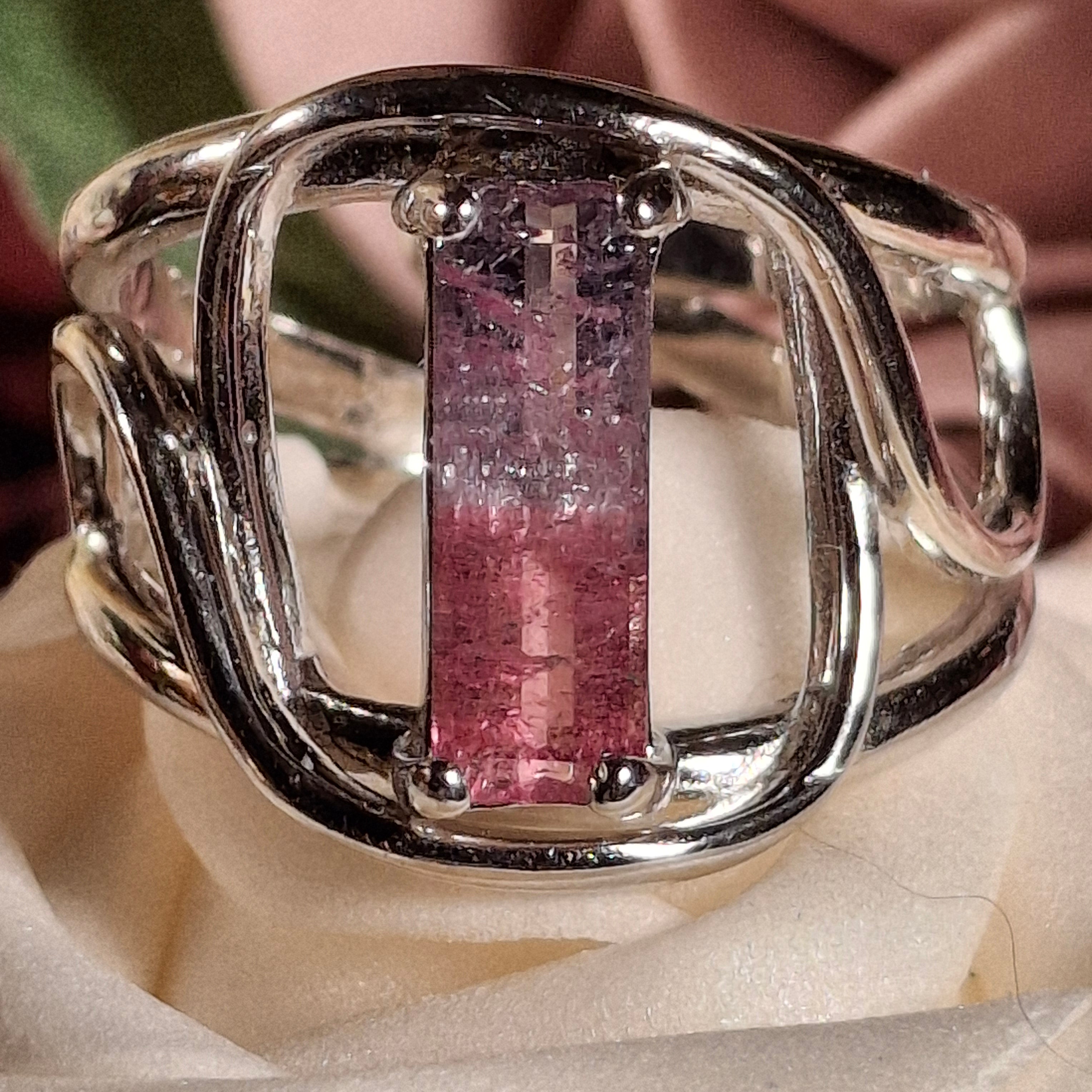 Unicorn Tourmaline Cuff Ring .925 Silver for Enhancing Your Intuitive Gifts & Spiritual Awareness