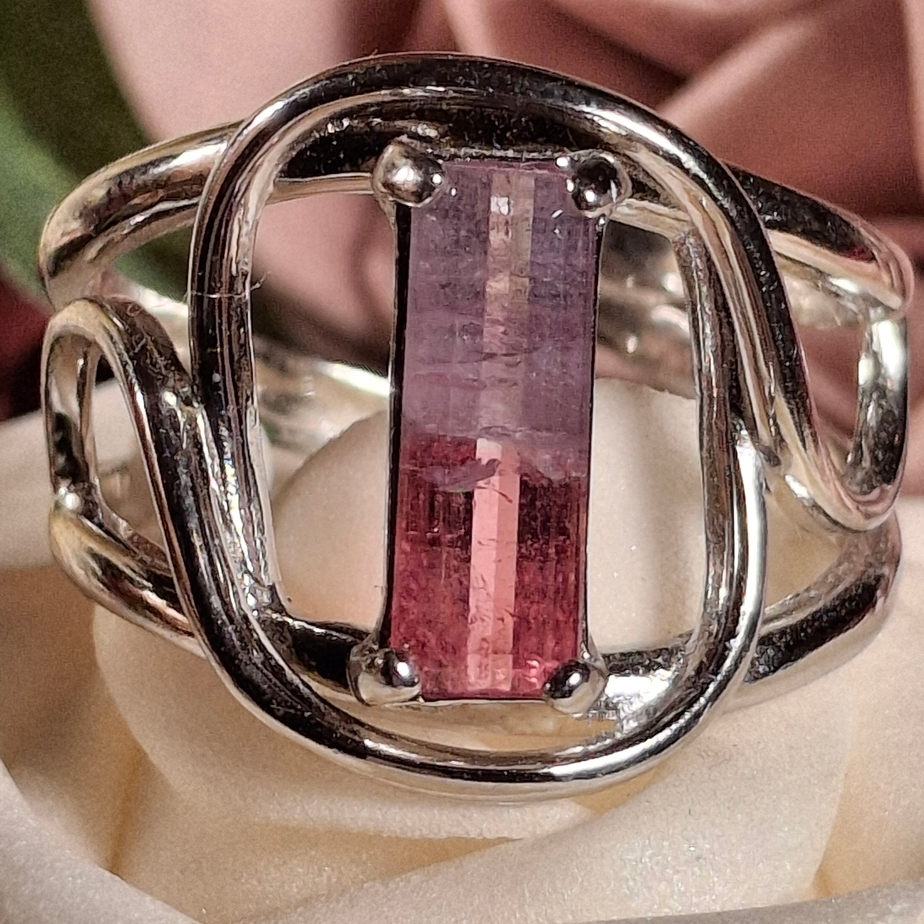 Unicorn Tourmaline Cuff Ring .925 Silver for Enhancing Your Intuitive Gifts & Spiritual Awareness