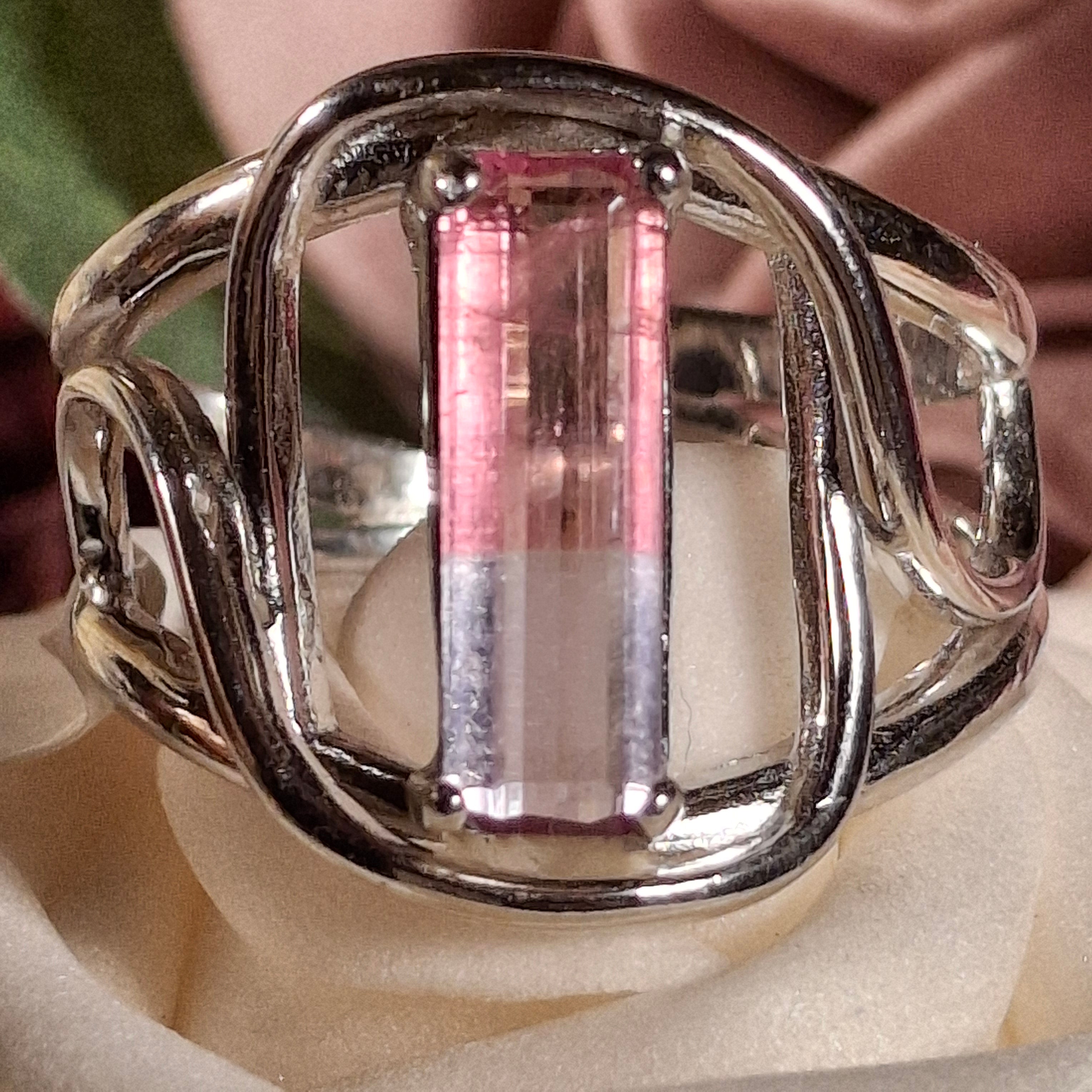 Unicorn Tourmaline Cuff Ring .925 Silver for Enhancing Your Intuitive Gifts & Spiritual Awareness