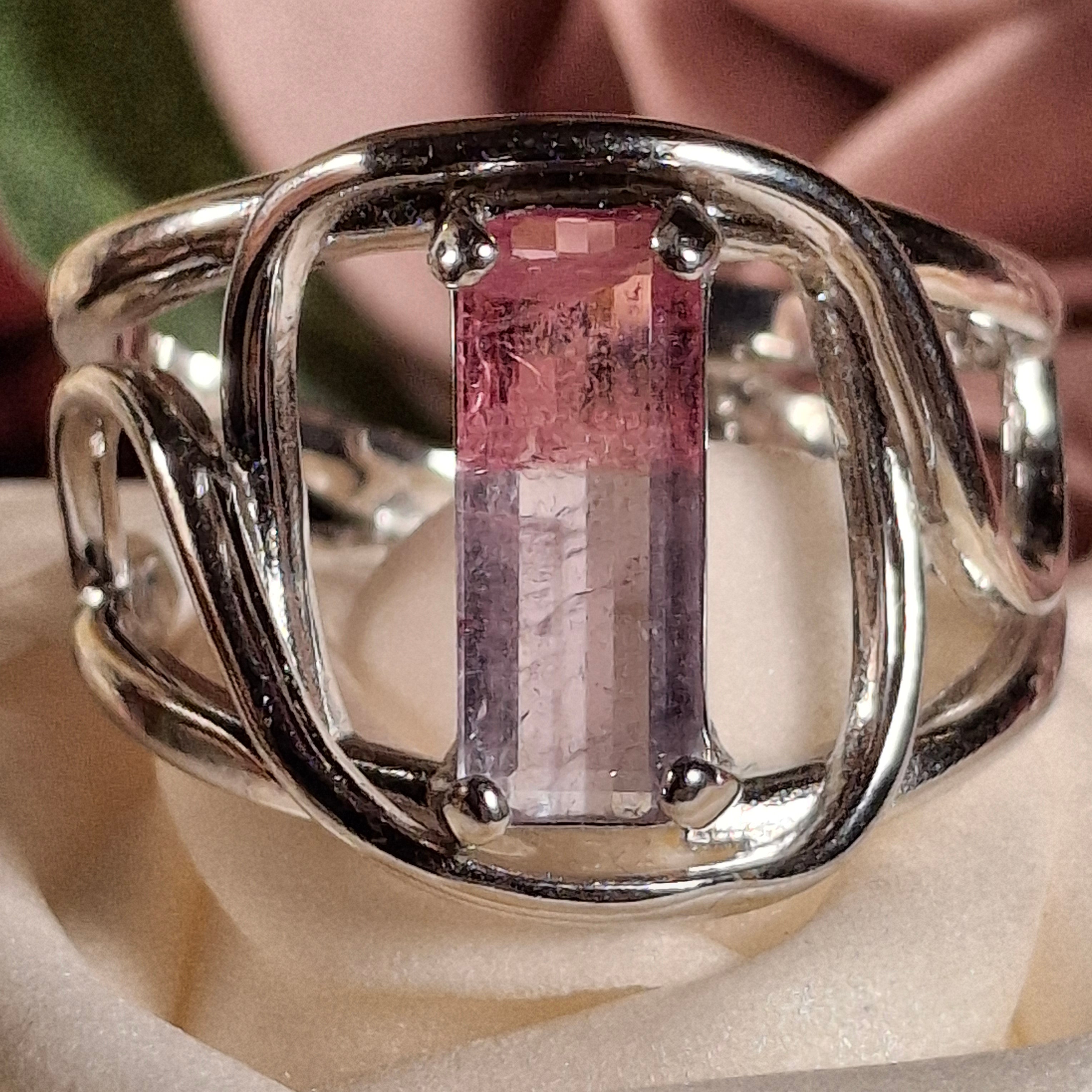 Unicorn Tourmaline Cuff Ring .925 Silver for Enhancing Your Intuitive Gifts & Spiritual Awareness