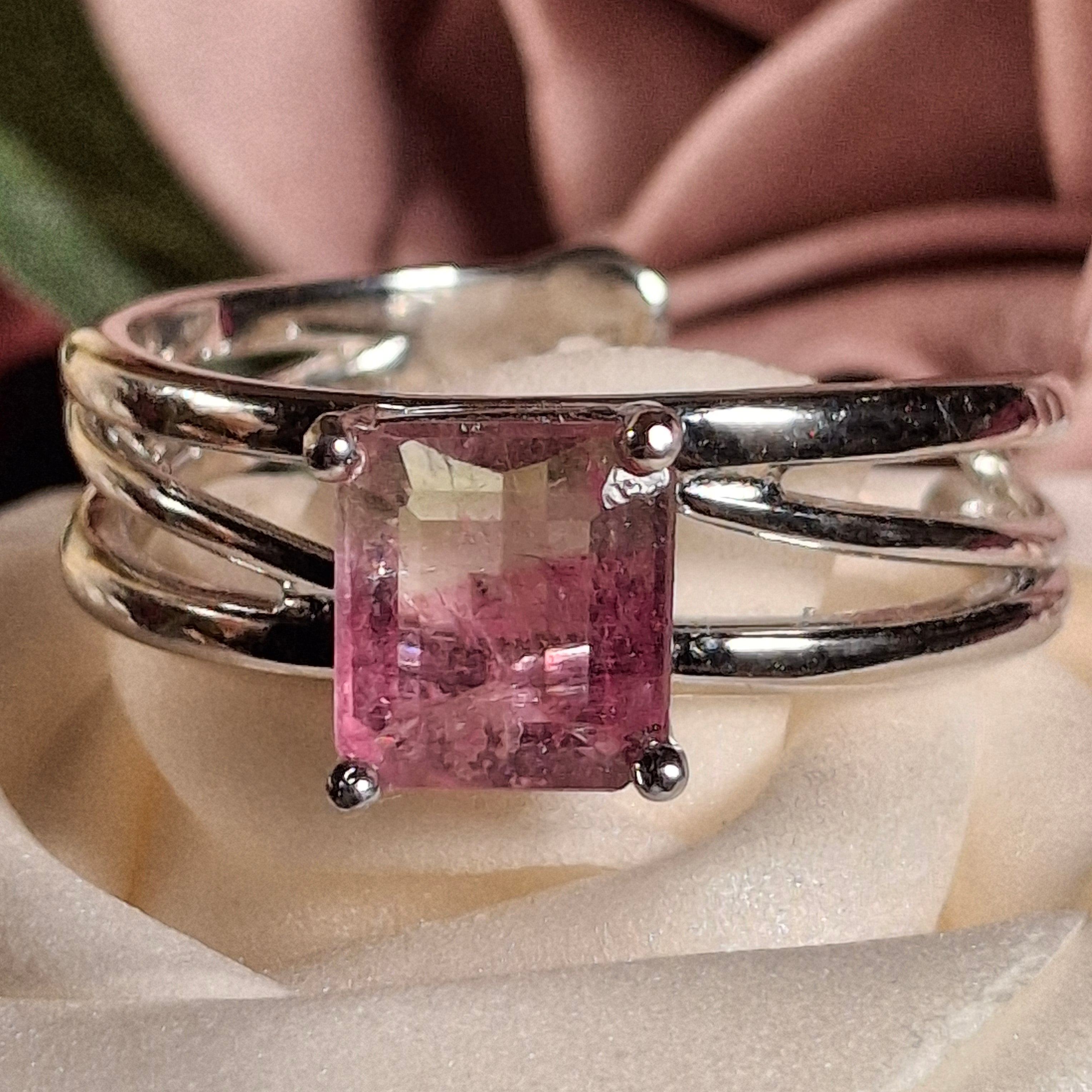 Unicorn Tourmaline Cuff Ring .925 Silver for Enhancing Your Intuitive Gifts & Spiritual Awareness