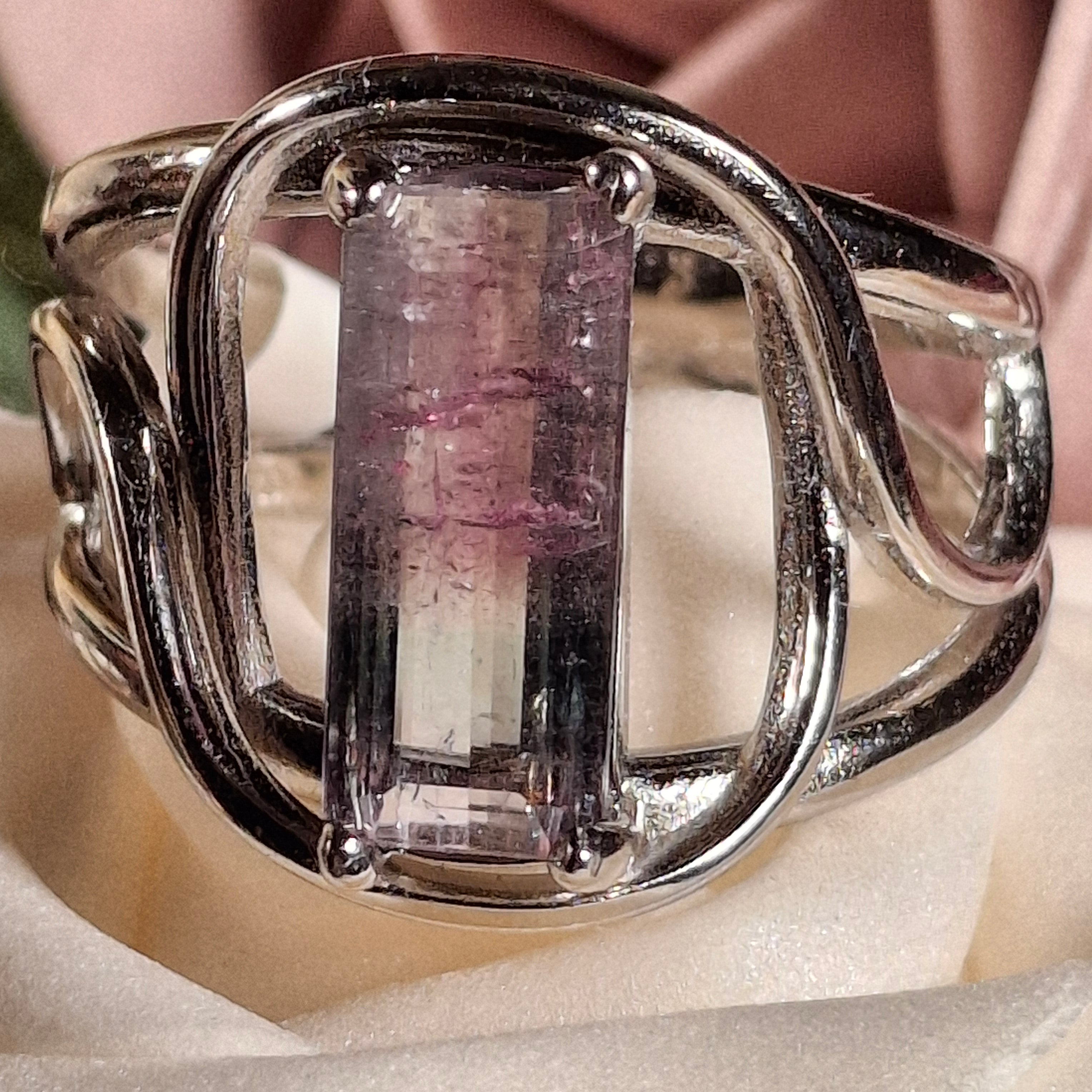 Unicorn Tourmaline Cuff Ring .925 Silver for Enhancing Your Intuitive Gifts & Spiritual Awareness