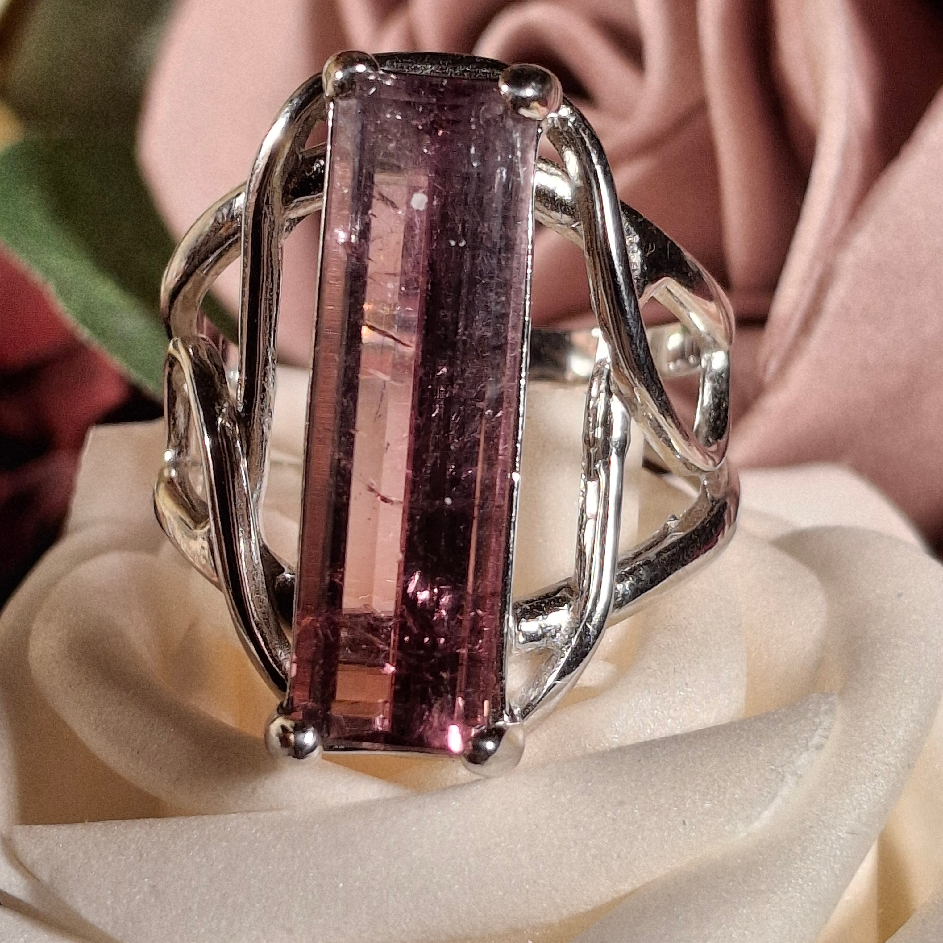 Unicorn Tourmaline Cuff Ring .925 Silver for Enhancing Your Intuitive Gifts & Spiritual Awareness