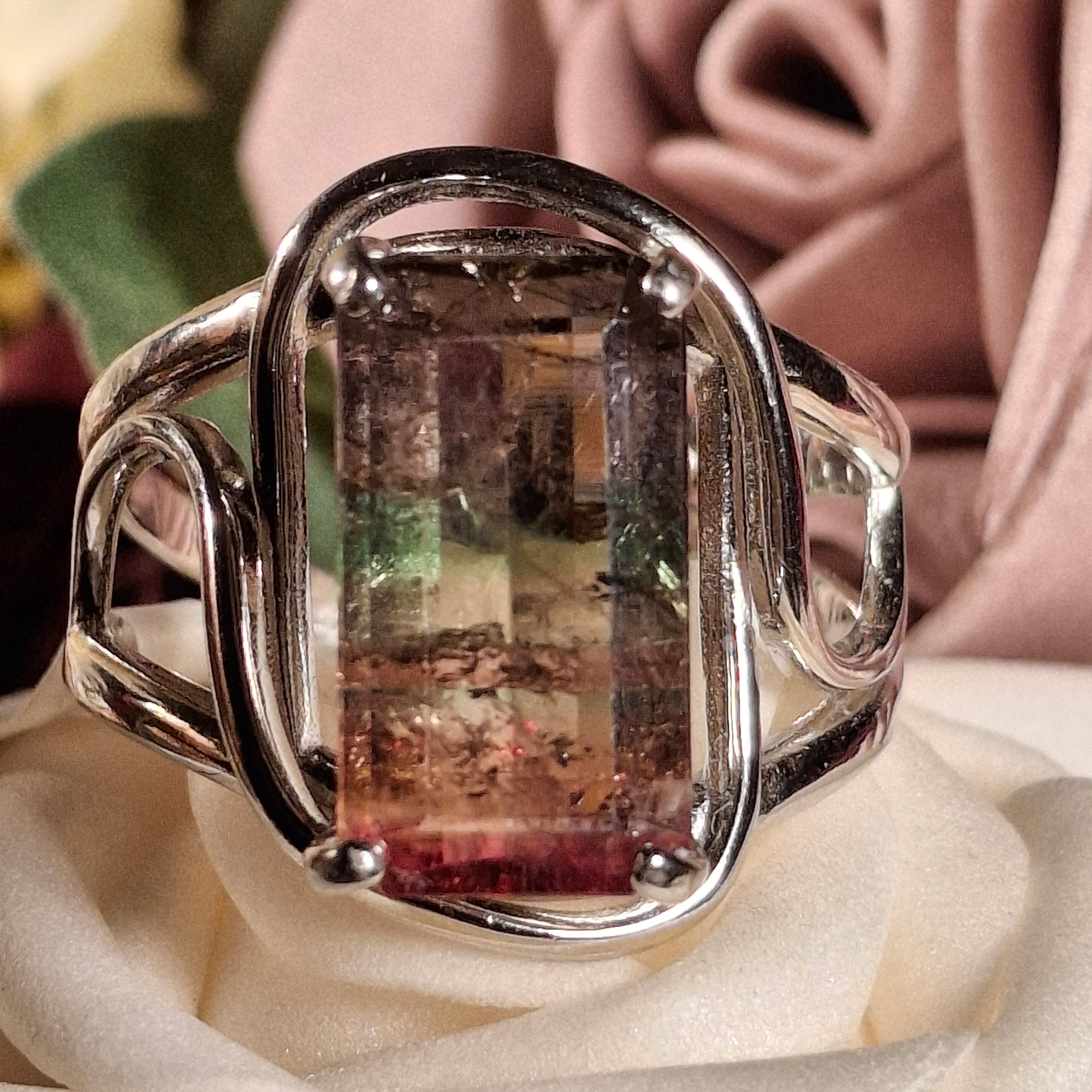 Unicorn Tourmaline Cuff Ring .925 Silver for Enhancing Your Intuitive Gifts & Spiritual Awareness