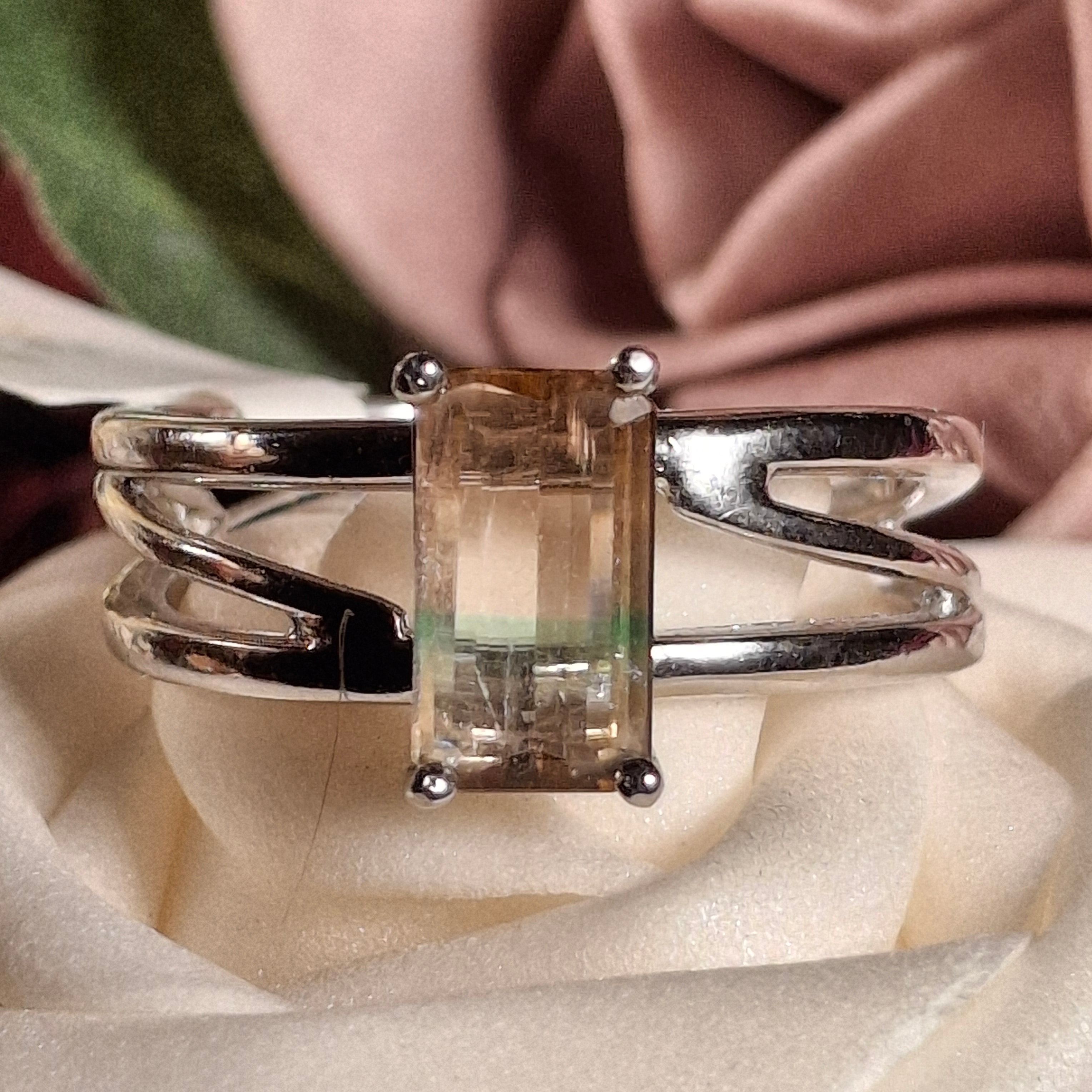 Unicorn Tourmaline Cuff Ring .925 Silver for Enhancing Your Intuitive Gifts & Spiritual Awareness