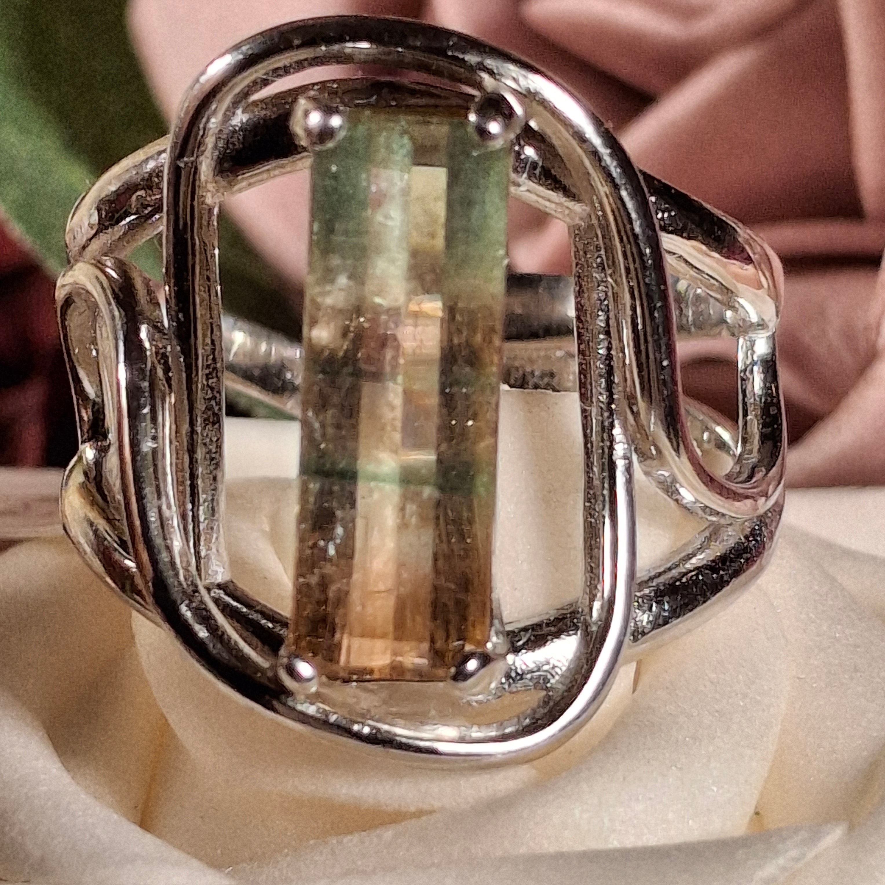 Unicorn Tourmaline Cuff Ring .925 Silver for Enhancing Your Intuitive Gifts & Spiritual Awareness