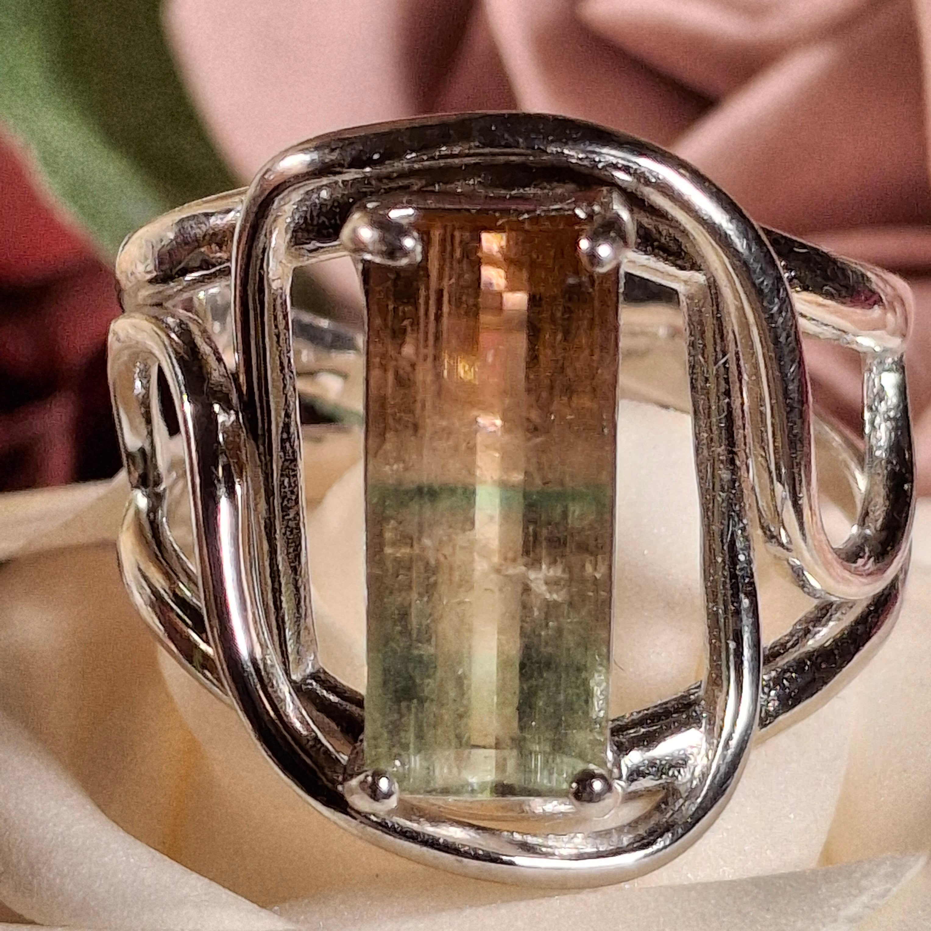 Unicorn Tourmaline Cuff Ring .925 Silver for Enhancing Your Intuitive Gifts & Spiritual Awareness