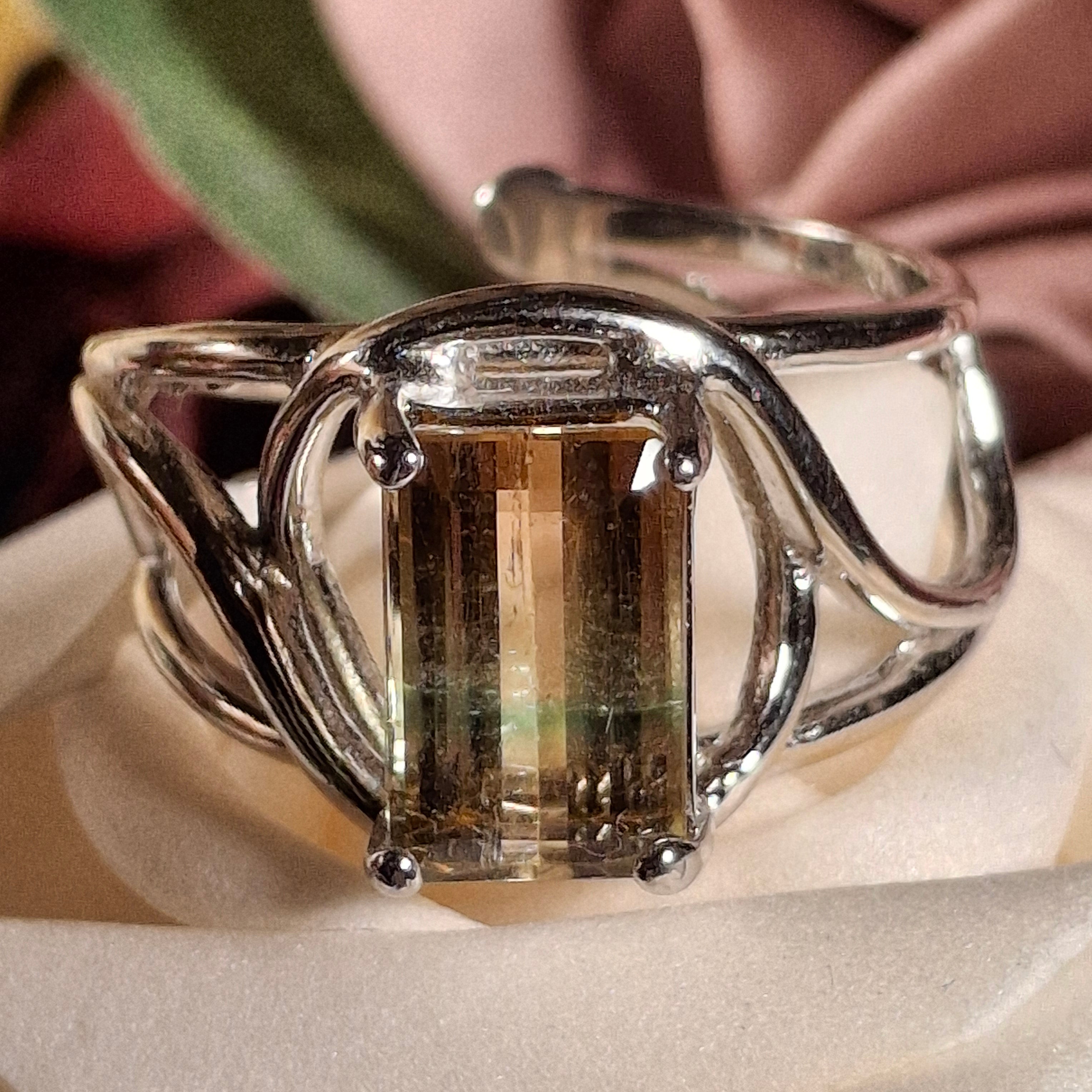 Unicorn Tourmaline Cuff Ring .925 Silver for Enhancing Your Intuitive Gifts & Spiritual Awareness