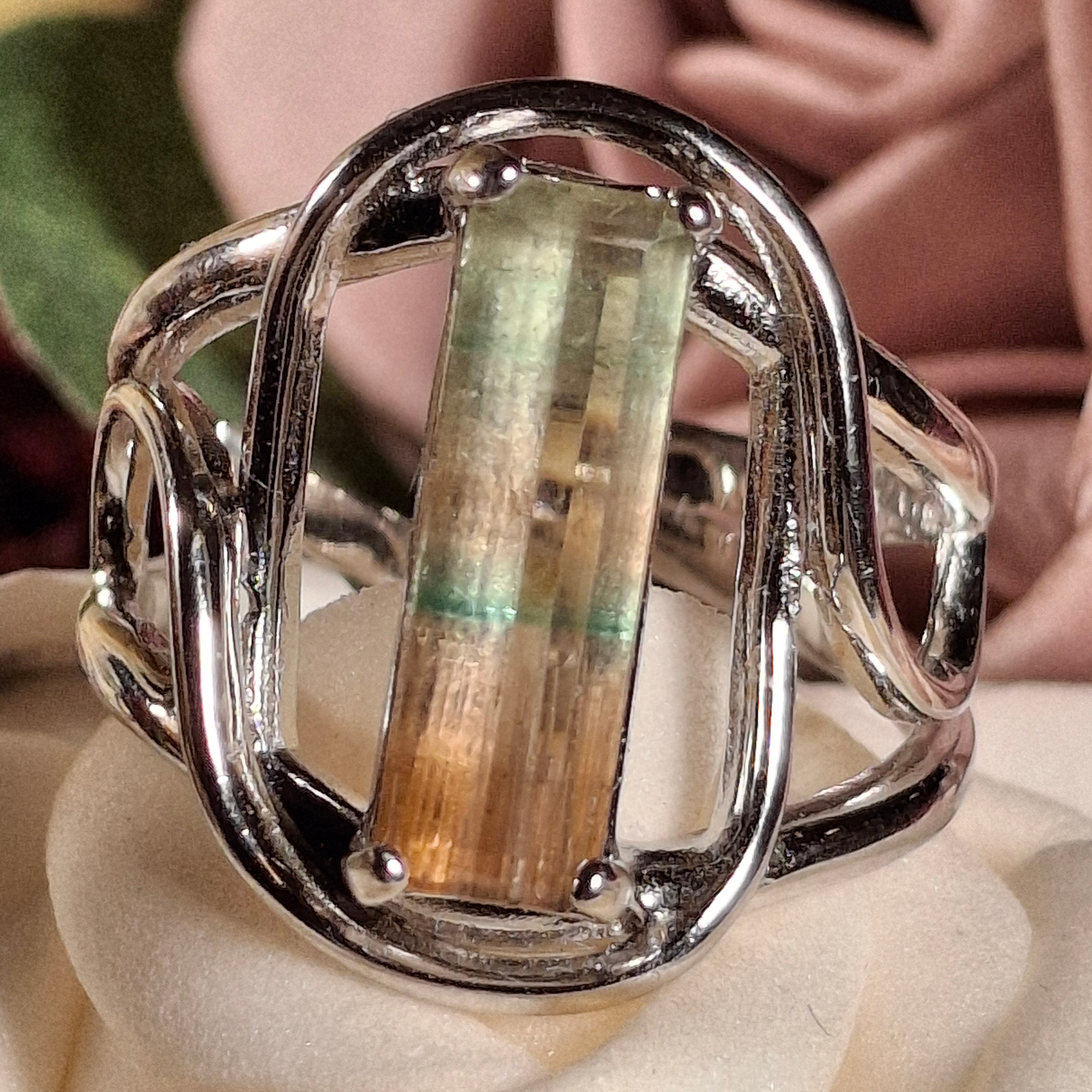 Unicorn Tourmaline Cuff Ring .925 Silver for Enhancing Your Intuitive Gifts & Spiritual Awareness