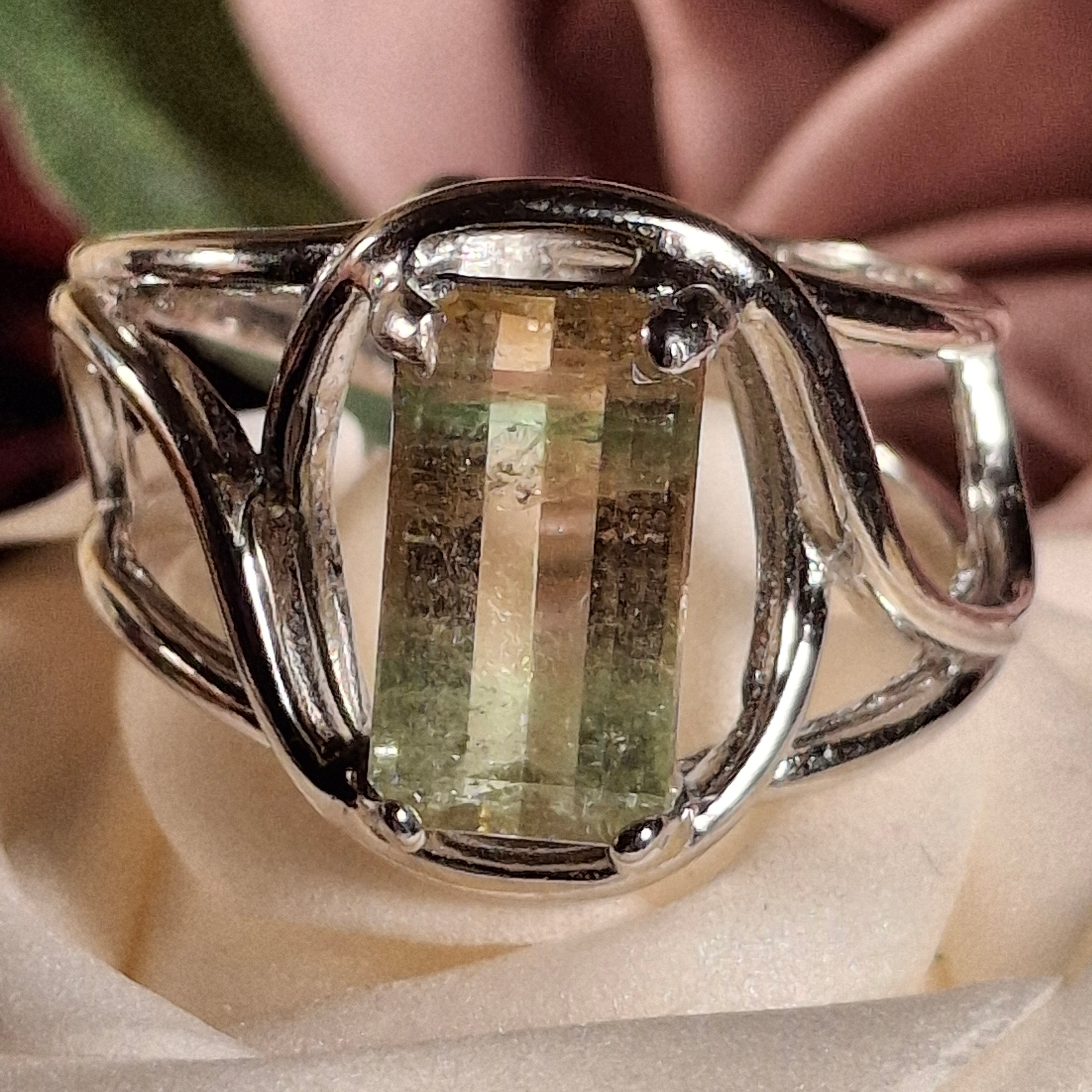 Unicorn Tourmaline Cuff Ring .925 Silver for Enhancing Your Intuitive Gifts & Spiritual Awareness