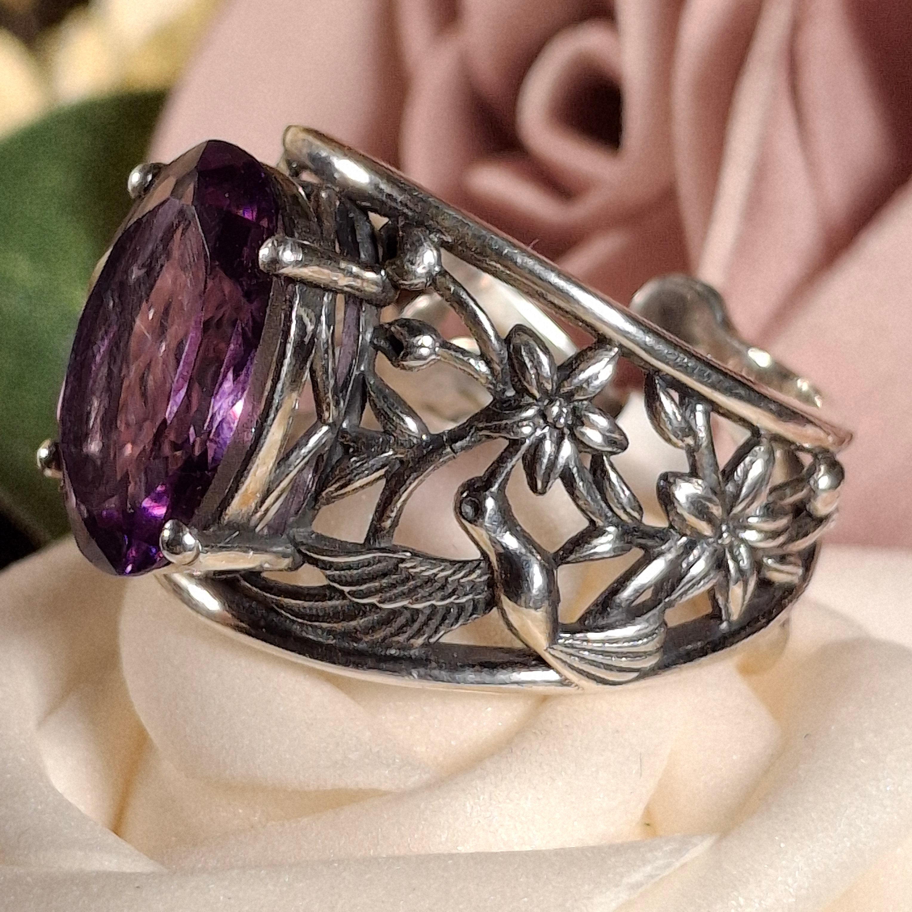 Amethyst Hummingbird Finger Cuff Ring .925 Silver for Enhancing your Intuitive Gifts